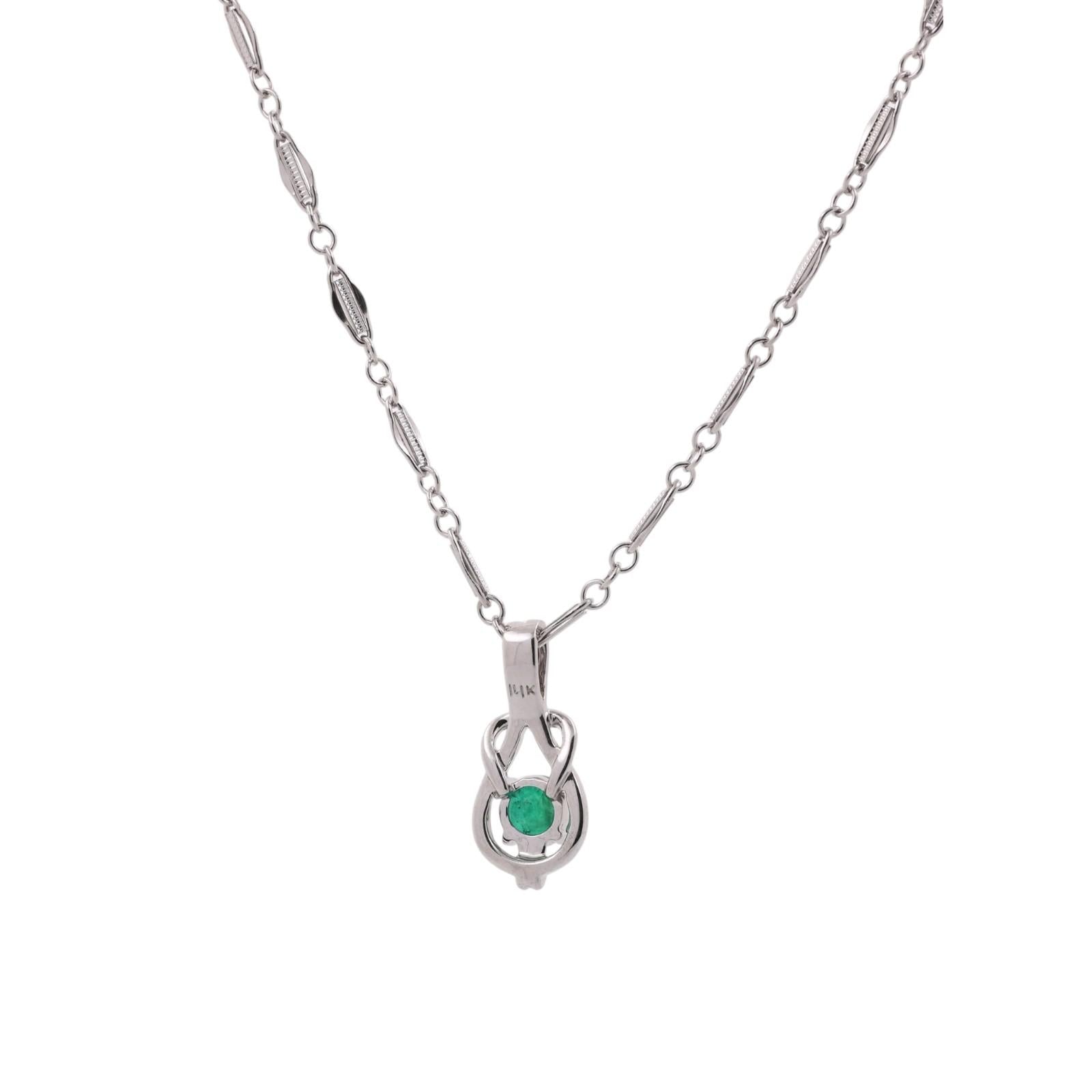 Natural Emerald Pendant Necklace 14K White Gold 0.45 CT 18" Estate