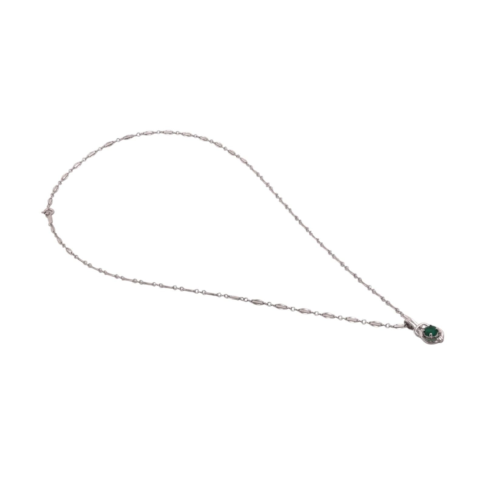 Natural Emerald Pendant Necklace 14K White Gold 0.45 CT 18" Estate
