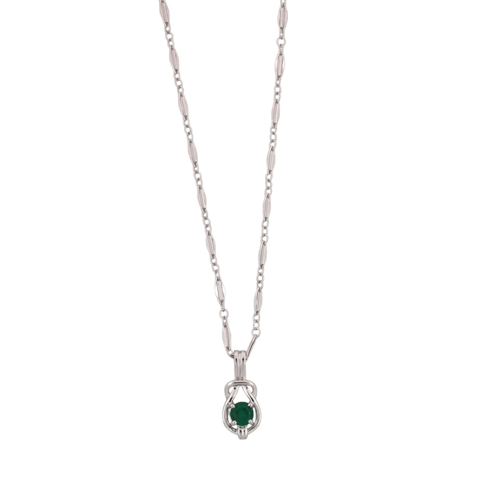 Natural Emerald Pendant Necklace 14K White Gold 0.45 CT 18" Estate