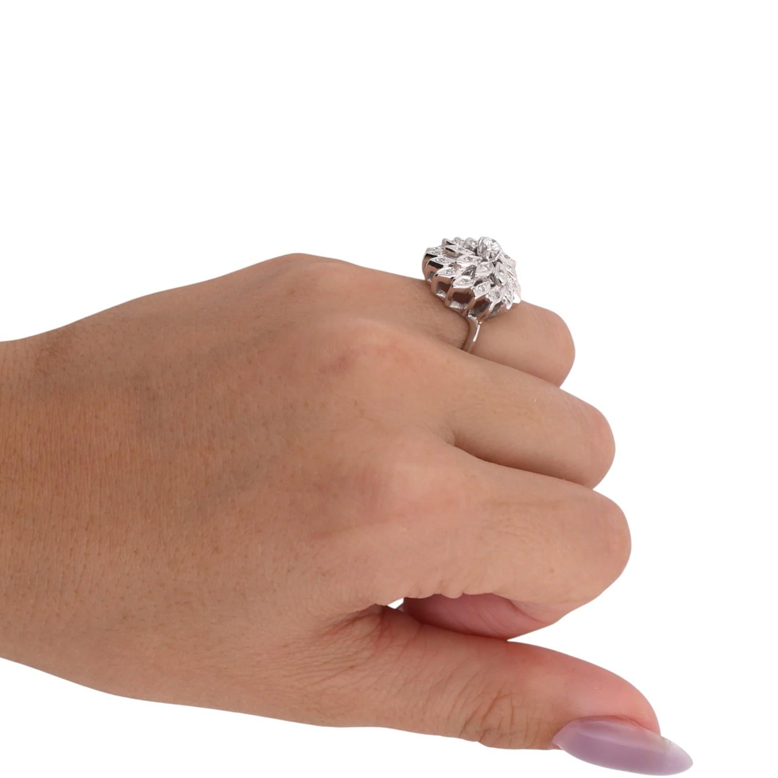 White Gold Natural Diamond Large Floral Cluster Cocktail Ring 0.40 CTW Size 5
