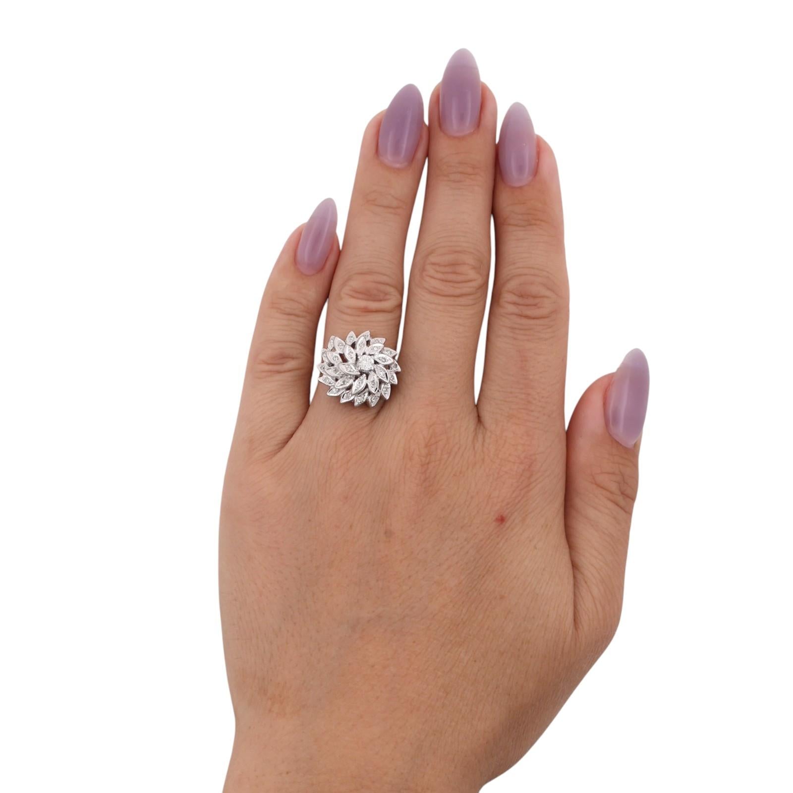 White Gold Natural Diamond Large Floral Cluster Cocktail Ring 0.40 CTW Size 5