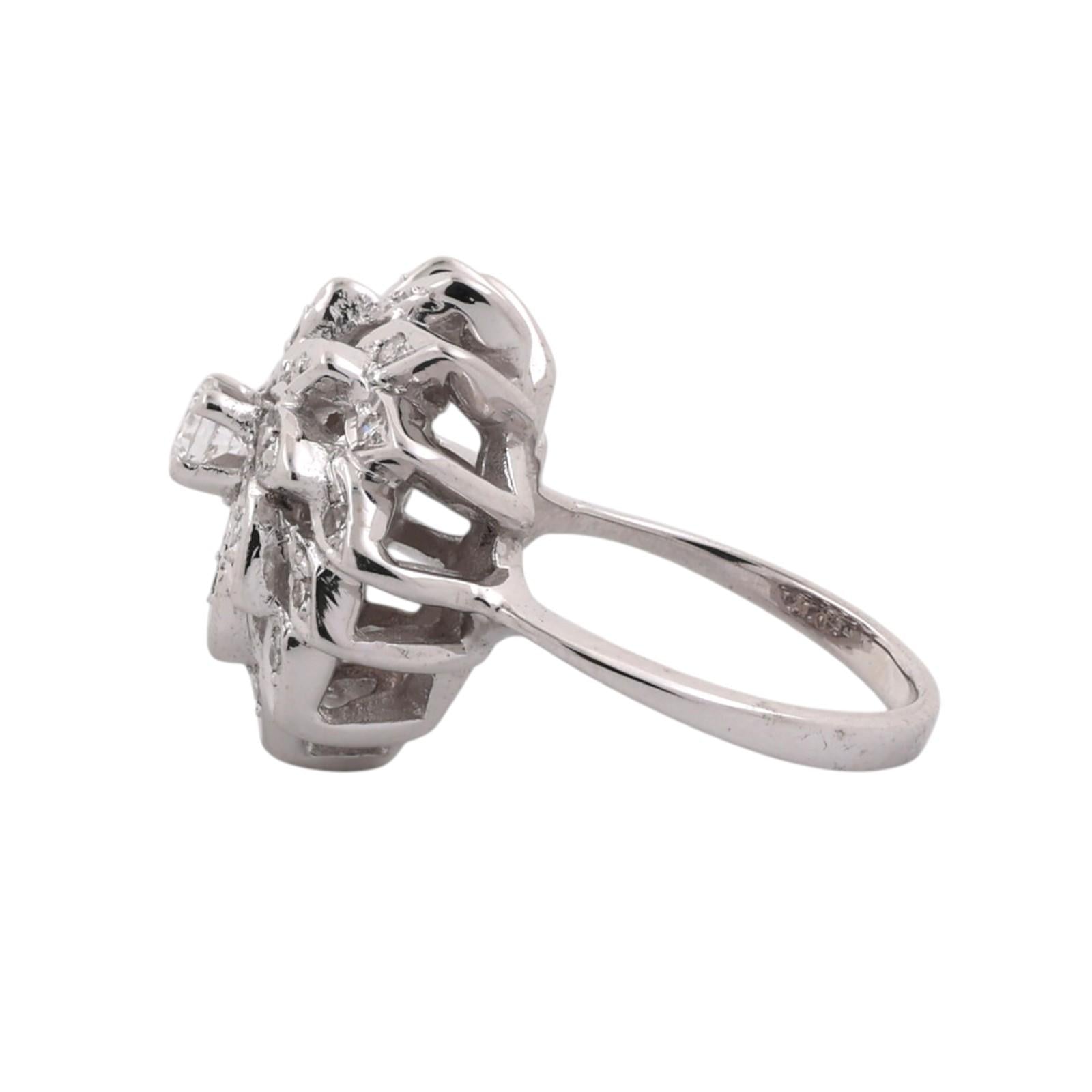White Gold Natural Diamond Large Floral Cluster Cocktail Ring 0.40 CTW Size 5