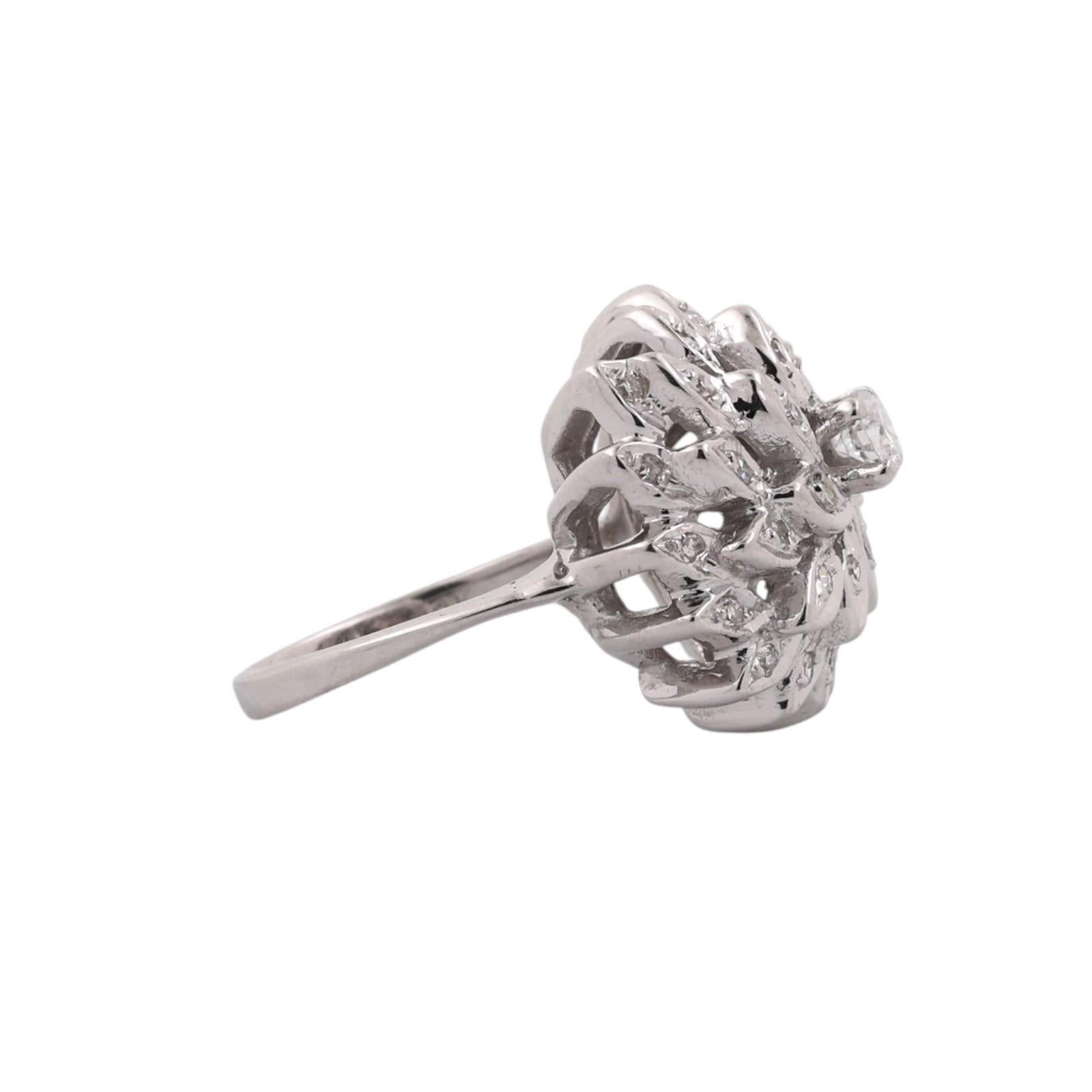 White Gold Natural Diamond Large Floral Cluster Cocktail Ring 0.40 CTW Size 5