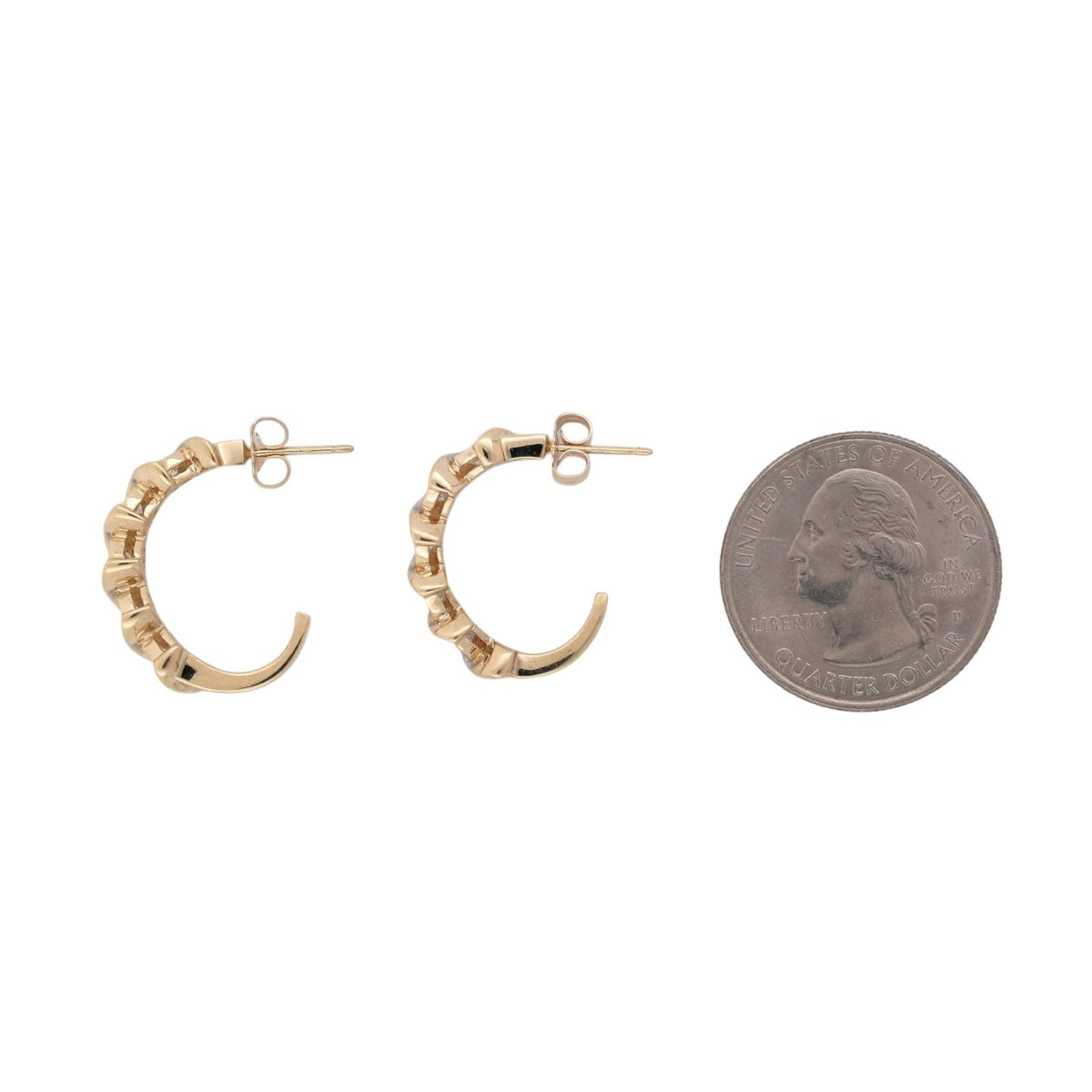 Natural Diamond J Hoop Earrings 14K Two Tone Gold 0.50 CTW Swirl 0.78"