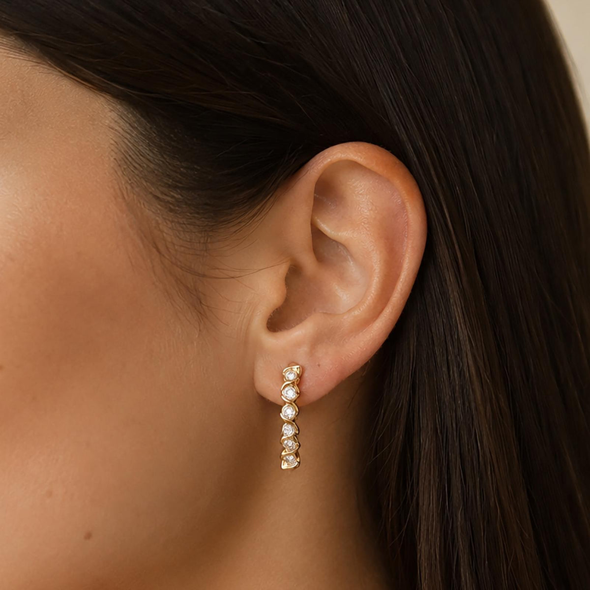 Natural Diamond J Hoop Earrings 14K Two Tone Gold 0.50 CTW Swirl 0.78"