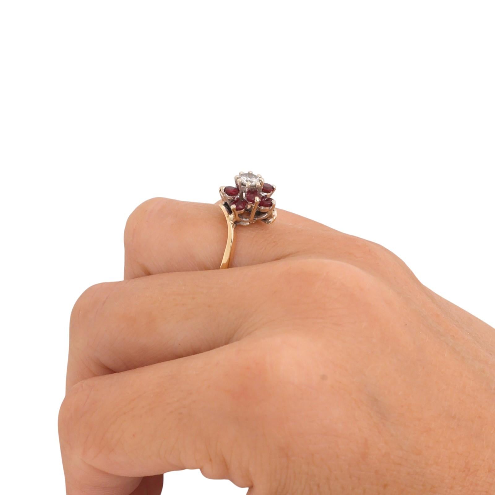 Natural Ruby Diamond Floral Bypass Ring Yellow Gold 1.11 CTW Size 6.75