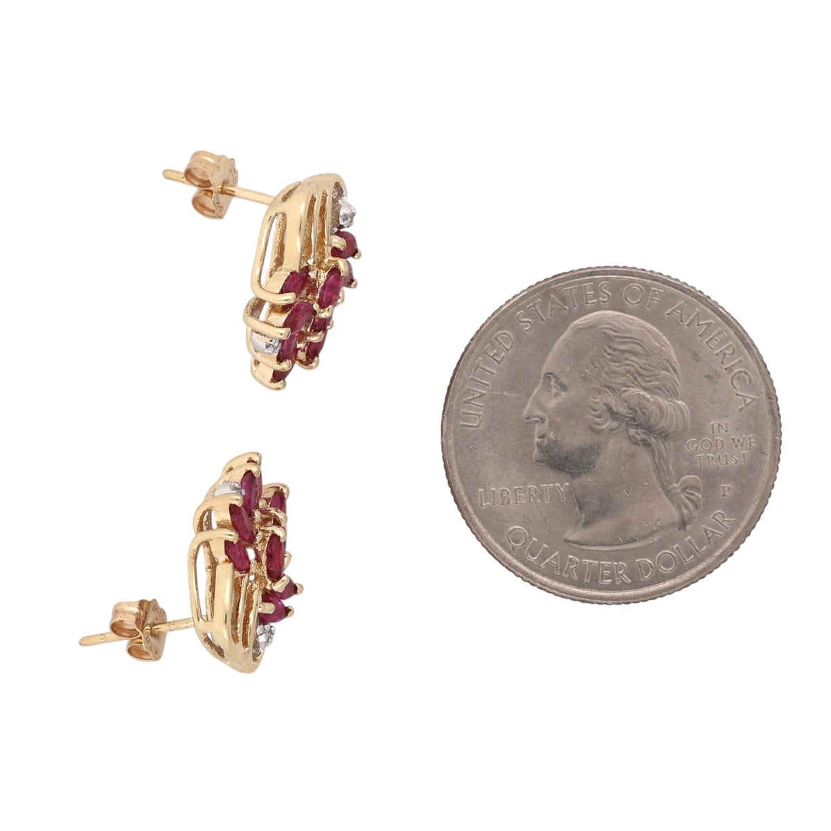Natural Ruby Diamond Marquise Cluster Earrings 14K Two Tone White Gold Estate
