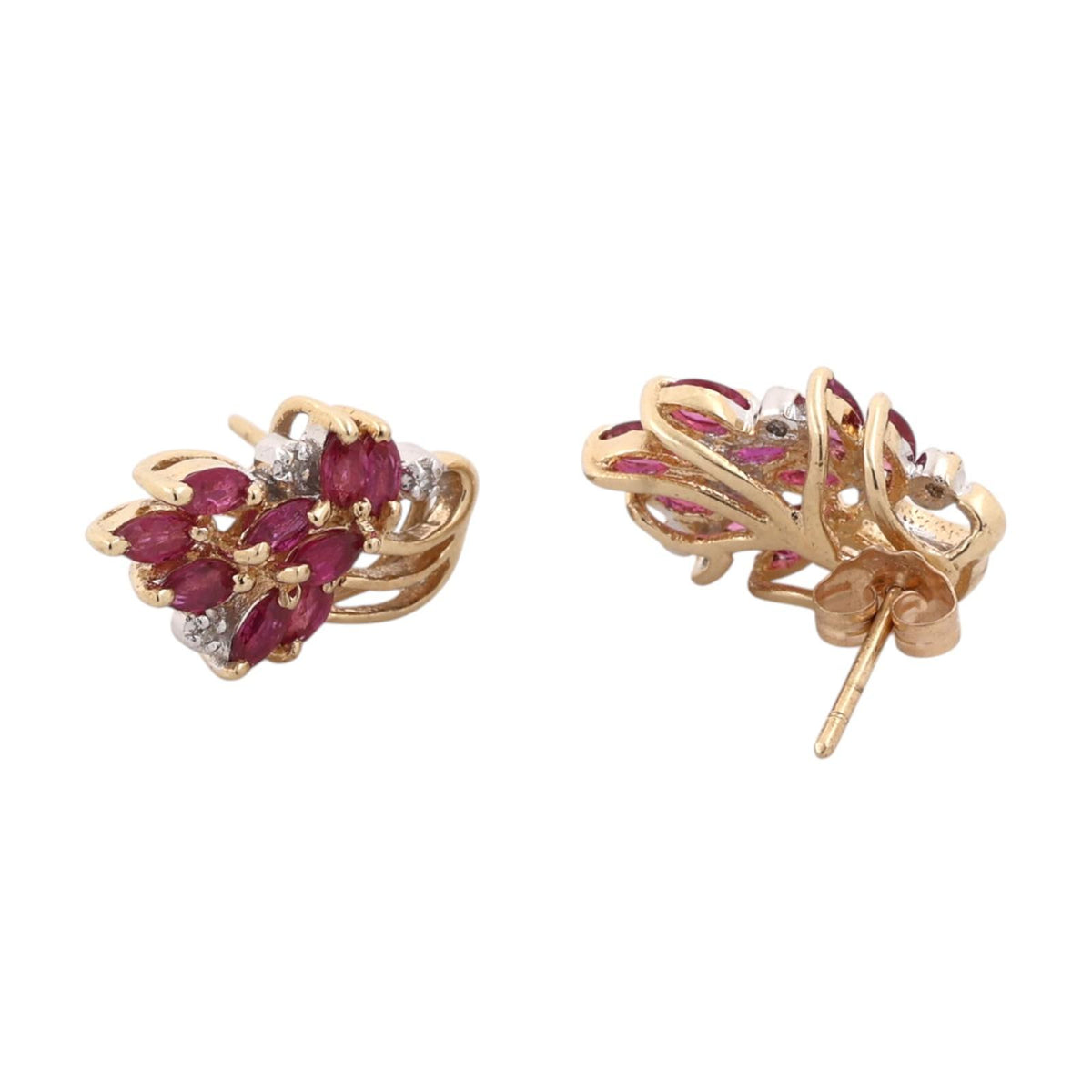 Natural Ruby Diamond Marquise Cluster Earrings 14K Two Tone White Gold Estate