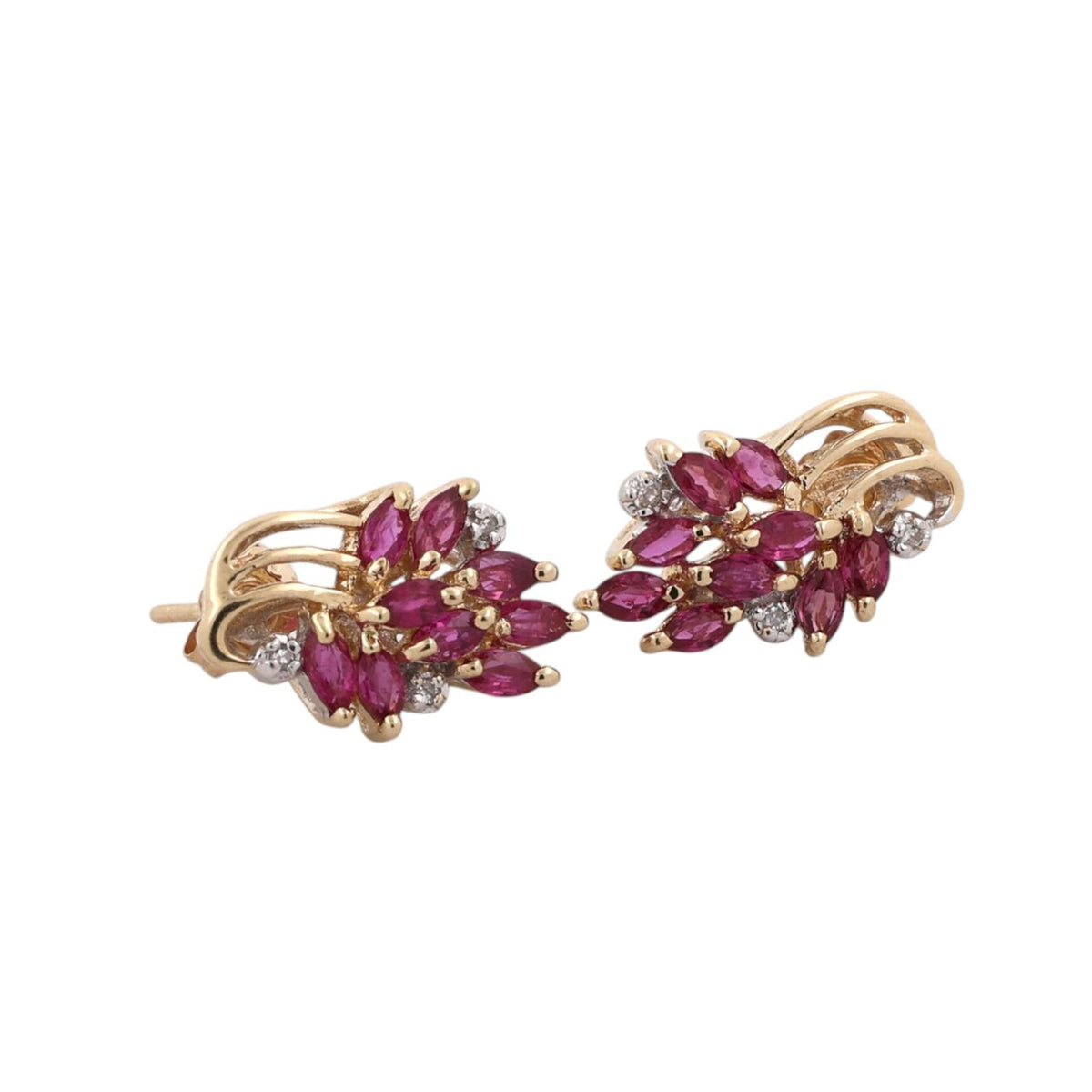 Natural Ruby Diamond Marquise Cluster Earrings 14K Two Tone White Gold Estate