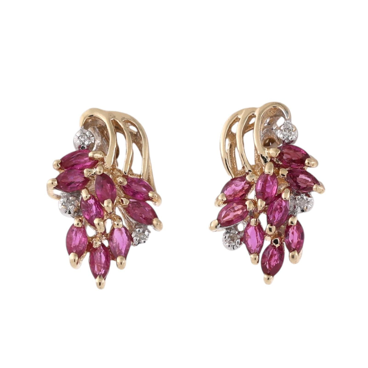 Natural Ruby Diamond Marquise Cluster Earrings 14K Two Tone White Gold Estate