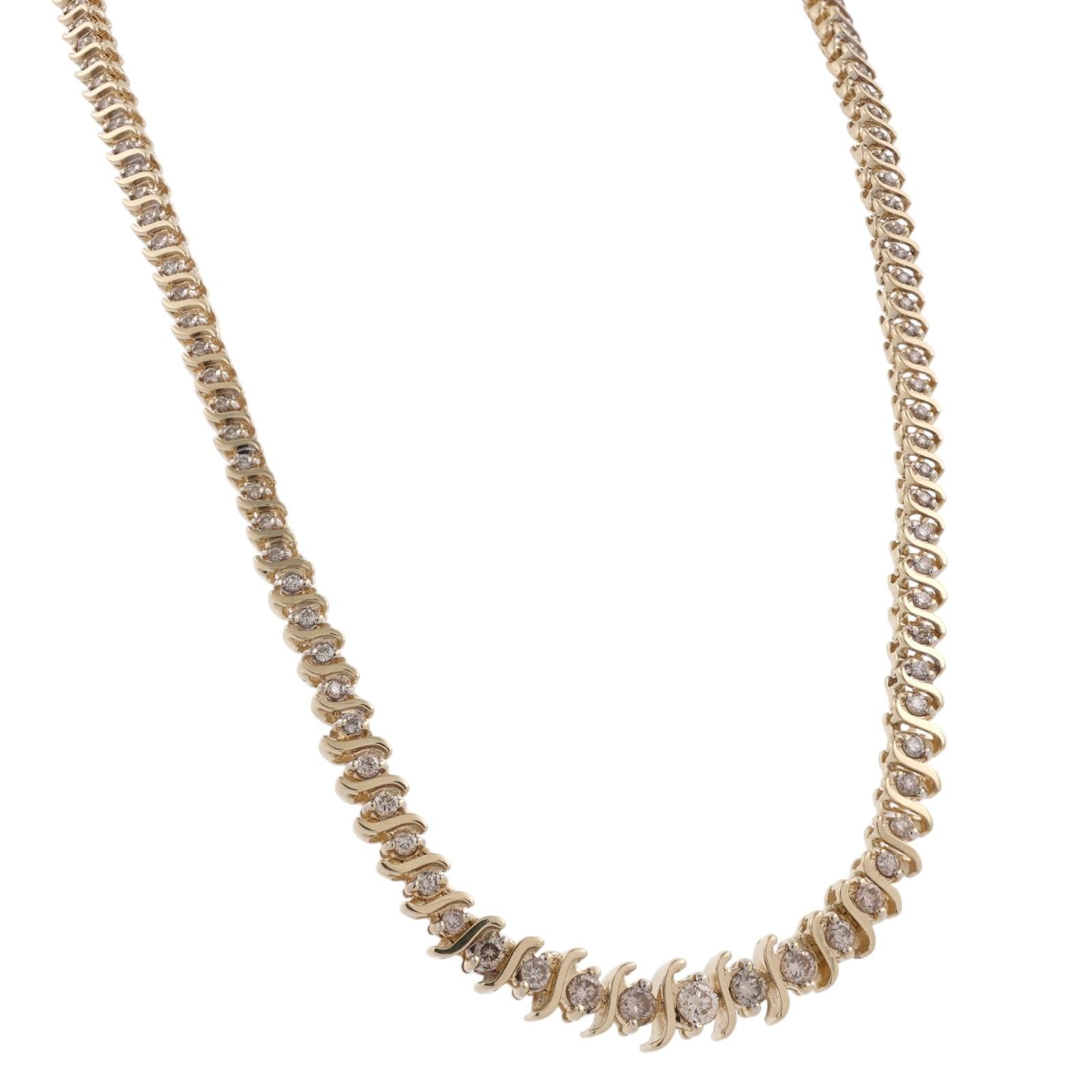 14K Yellow Gold 3.25 CTW Natural Diamond S Link Tennis Necklace 15.75" 32.6g