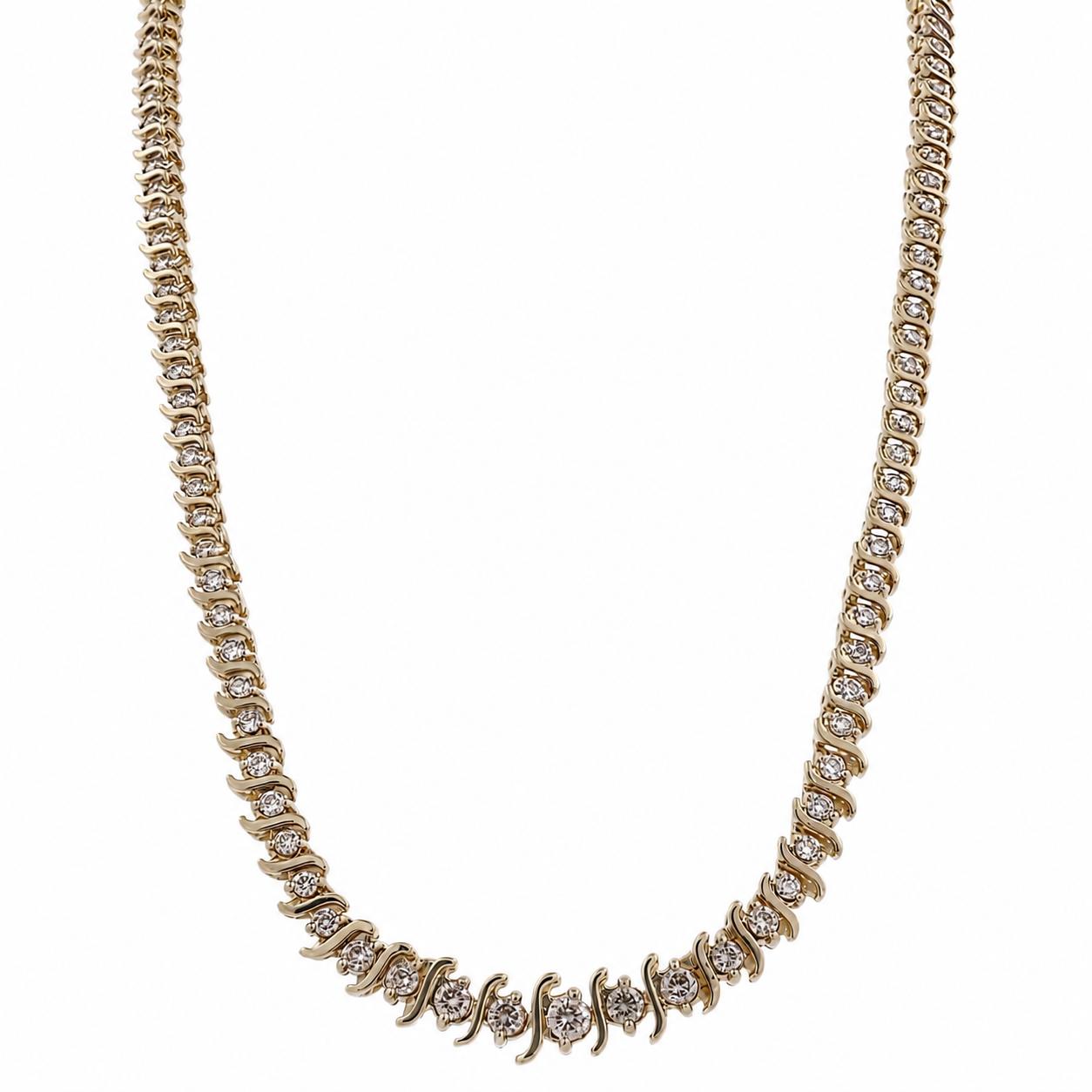 14K Yellow Gold 3.25 CTW Natural Diamond S Link Tennis Necklace 15.75" 32.6g