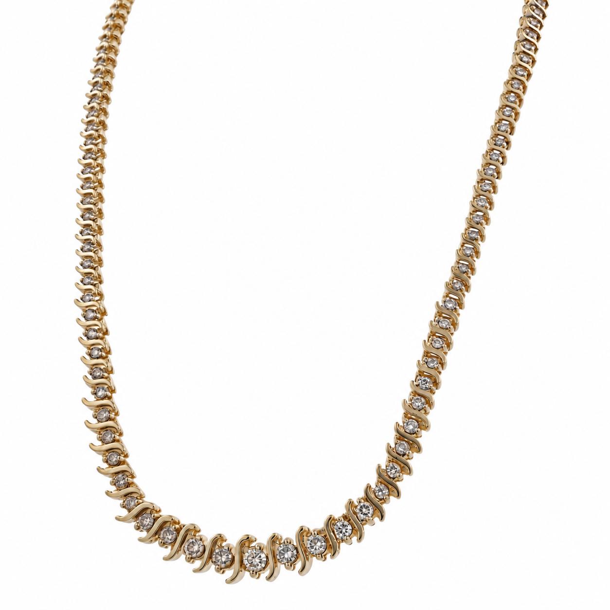14K Yellow Gold 3.25 CTW Natural Diamond S Link Tennis Necklace 15.75" 32.6g