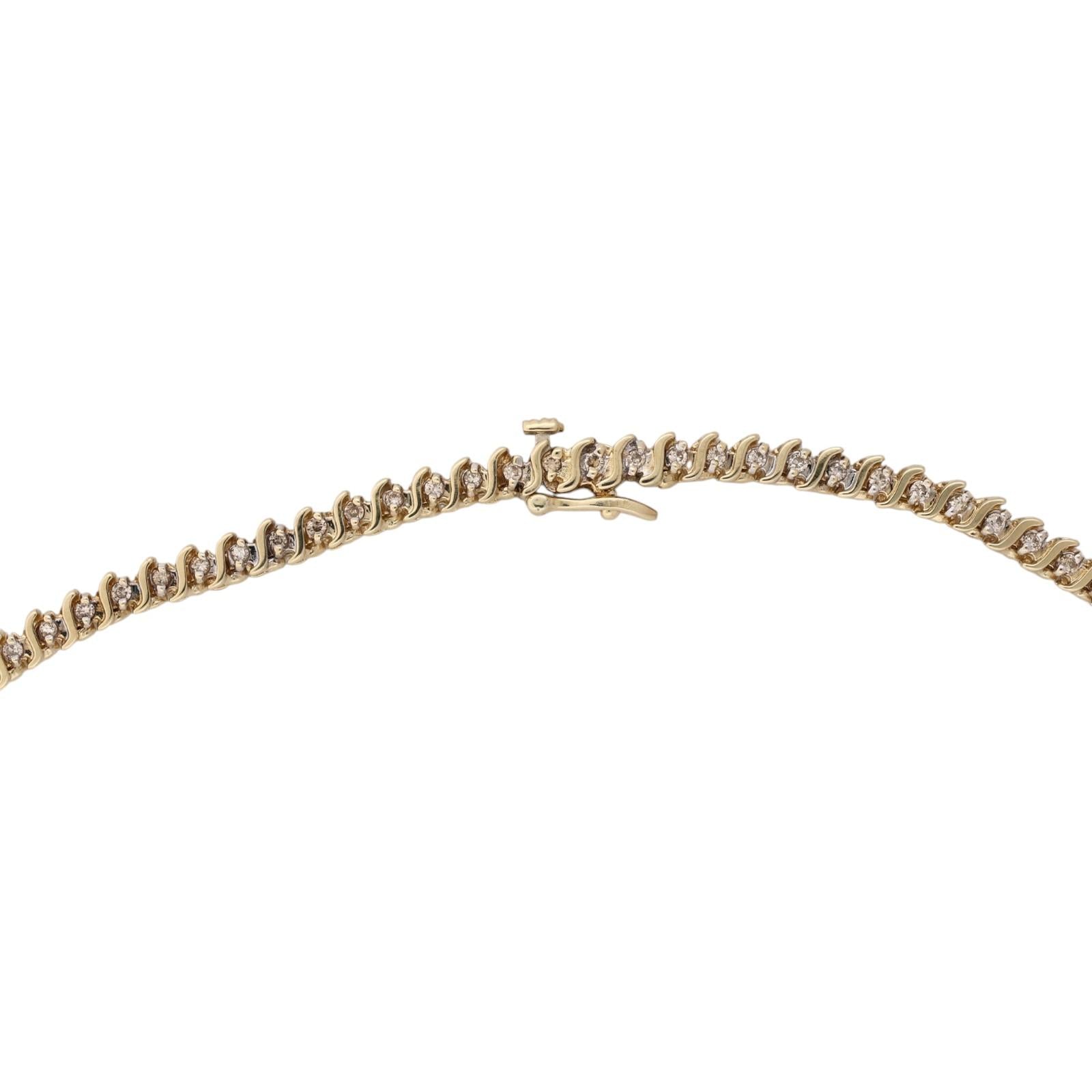 14K Yellow Gold 3.25 CTW Natural Diamond S Link Tennis Necklace 15.75" 32.6g