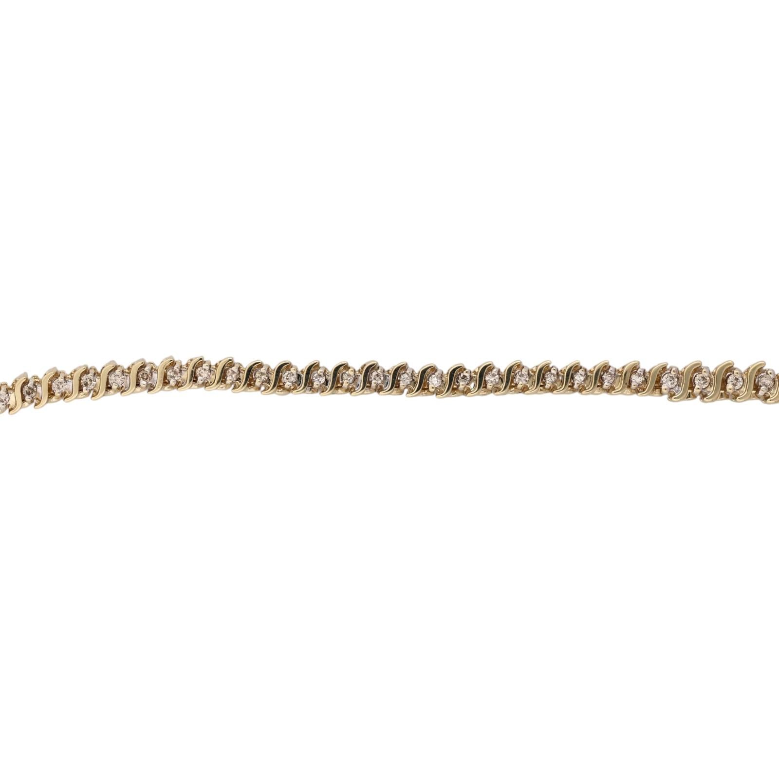 14K Yellow Gold 3.25 CTW Natural Diamond S Link Tennis Necklace 15.75" 32.6g