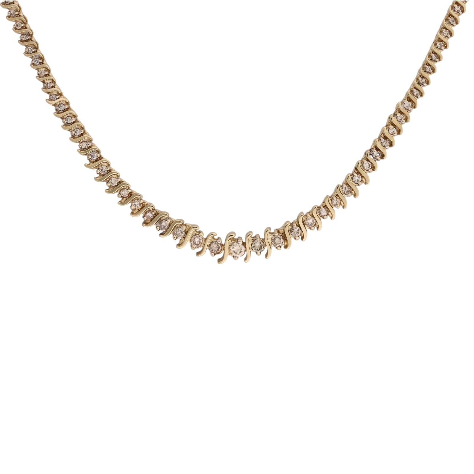 14K Yellow Gold 3.25 CTW Natural Diamond S Link Tennis Necklace 15.75" 32.6g