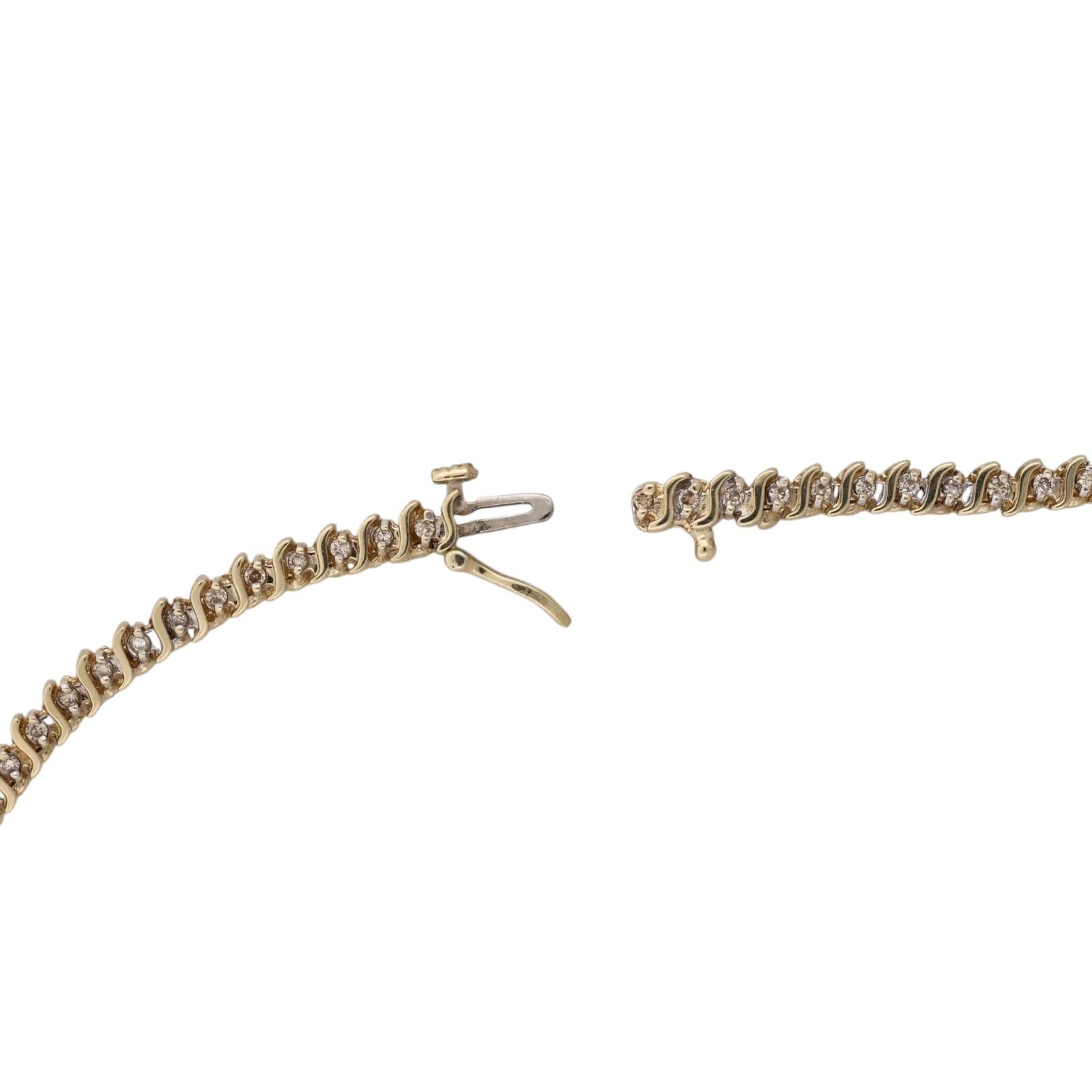 14K Yellow Gold 3.25 CTW Natural Diamond S Link Tennis Necklace 15.75" 32.6g