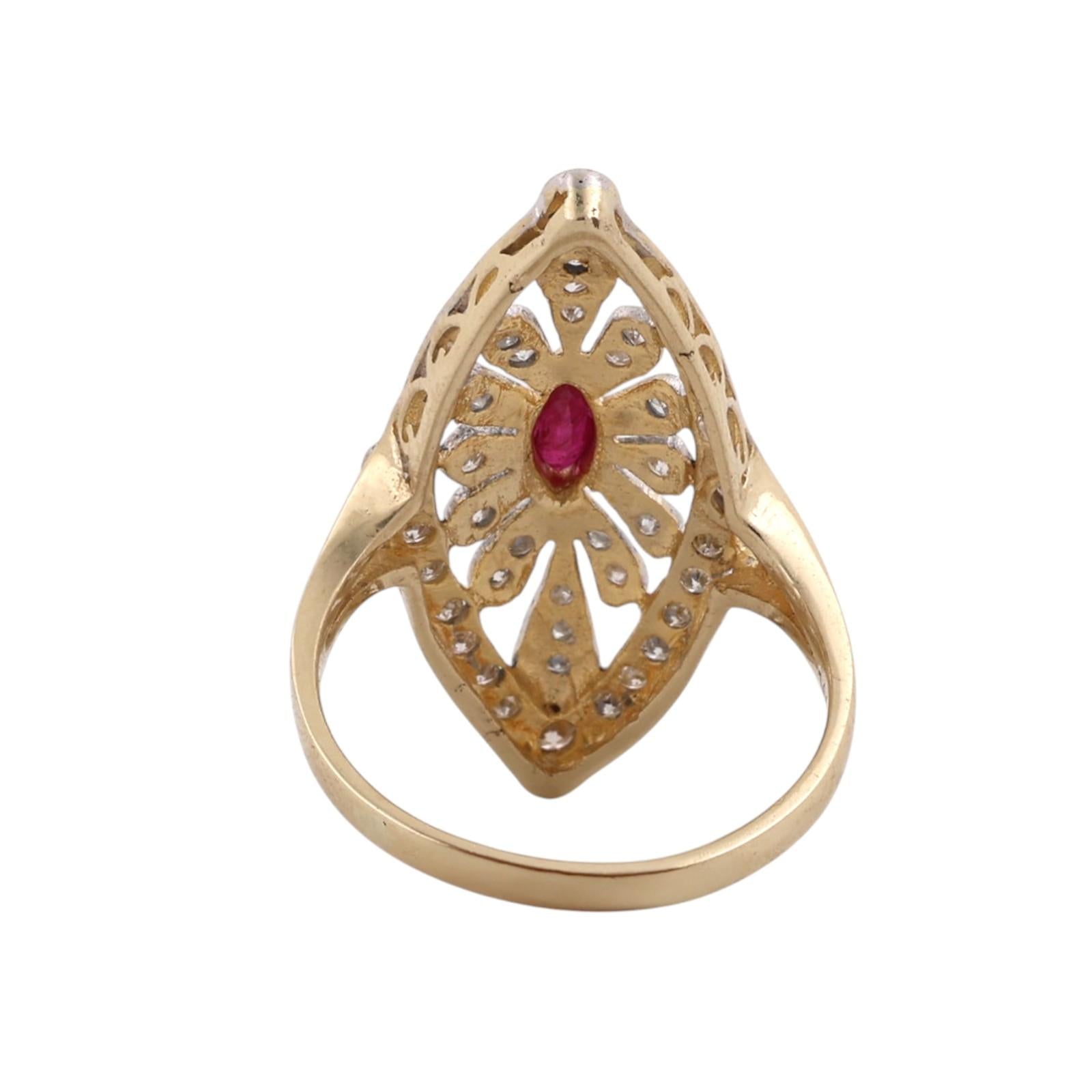 Natural Ruby Diamond Navette Ring 14K Two Tone Gold 0.64 CTW Size 6.5