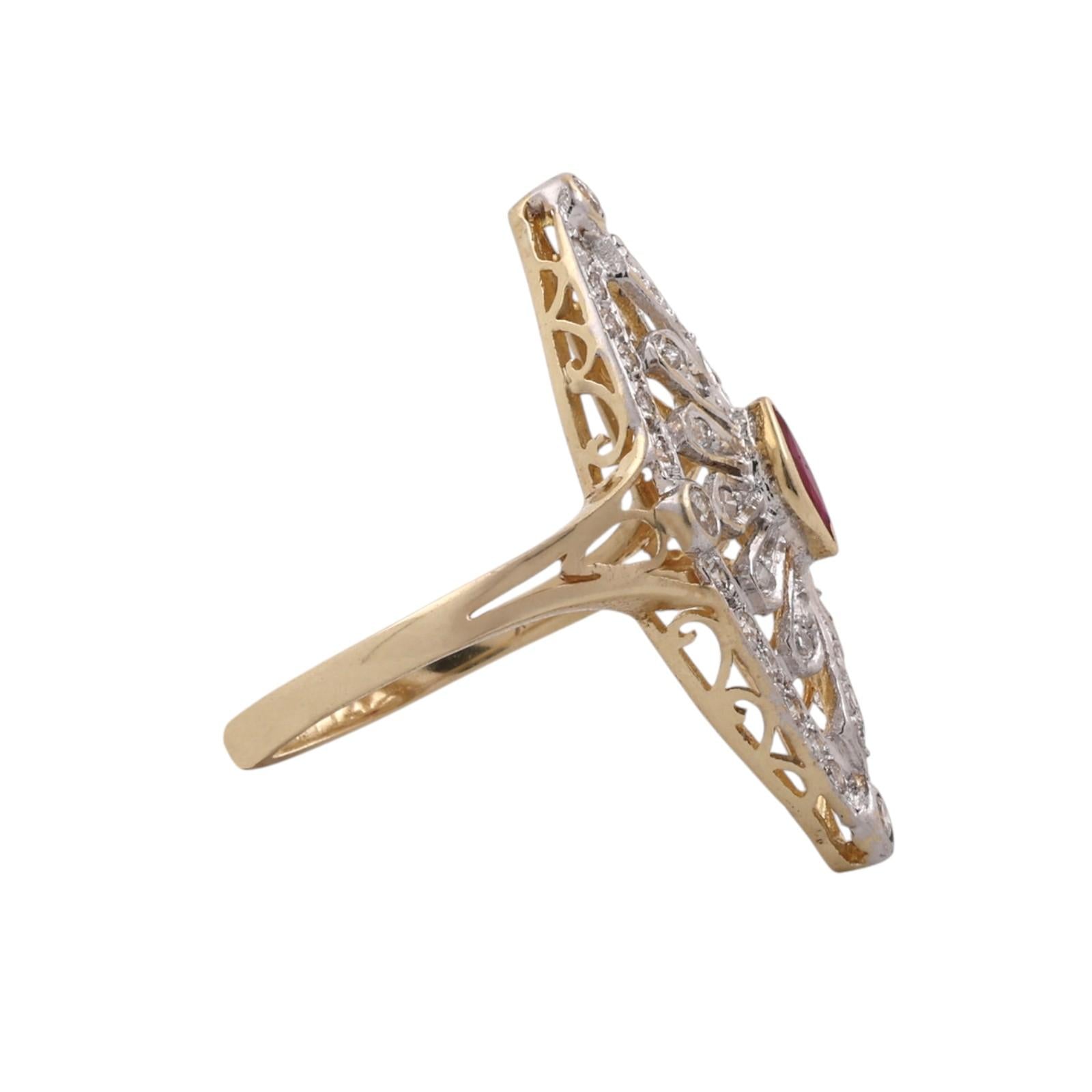 Natural Ruby Diamond Navette Ring 14K Two Tone Gold 0.64 CTW Size 6.5