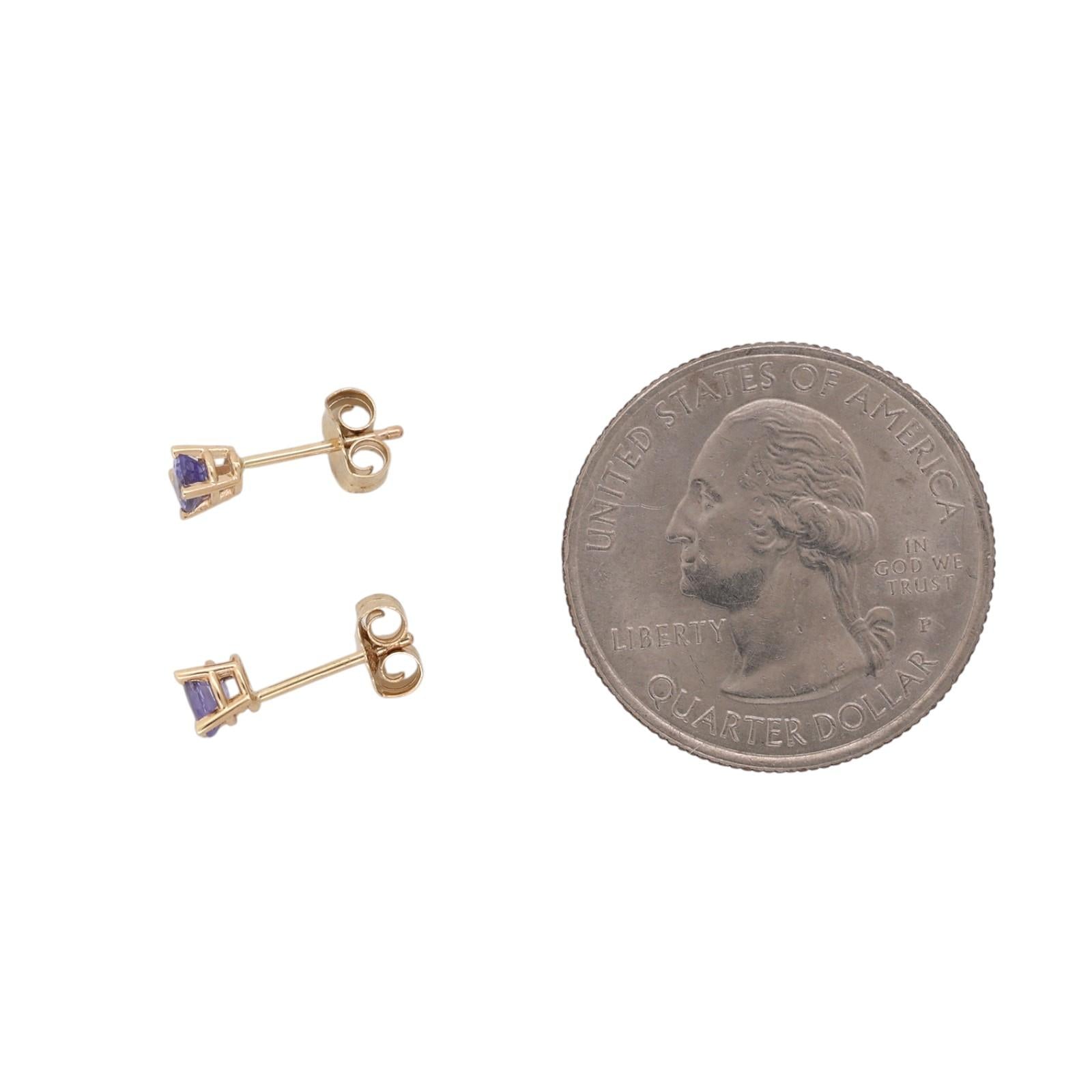 Natural Tanzanite Oval Stud Earrings 10K Yellow Gold 0.30 CTW