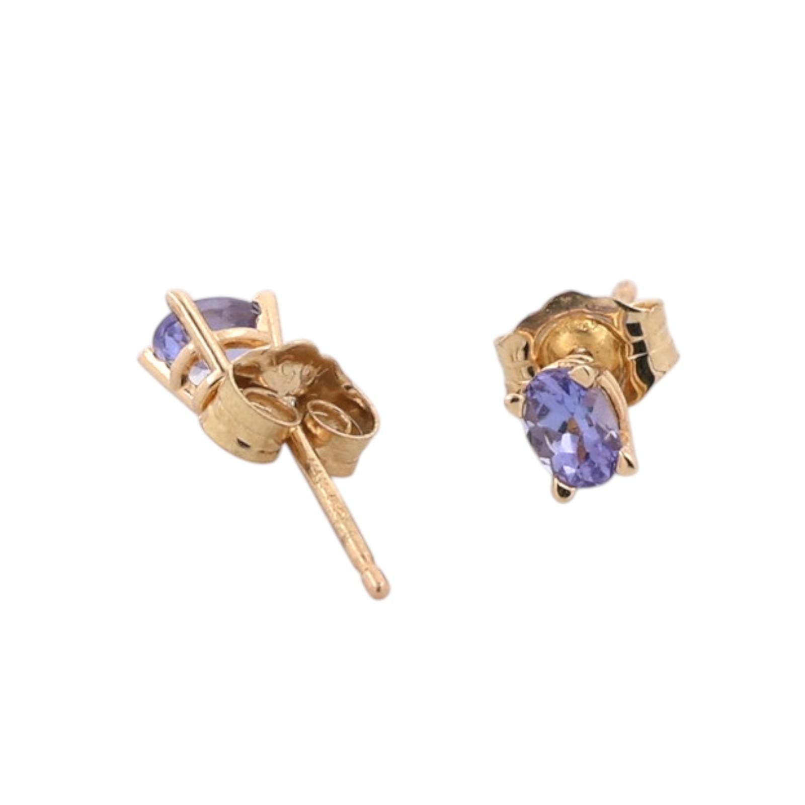 Natural Tanzanite Oval Stud Earrings 10K Yellow Gold 0.30 CTW