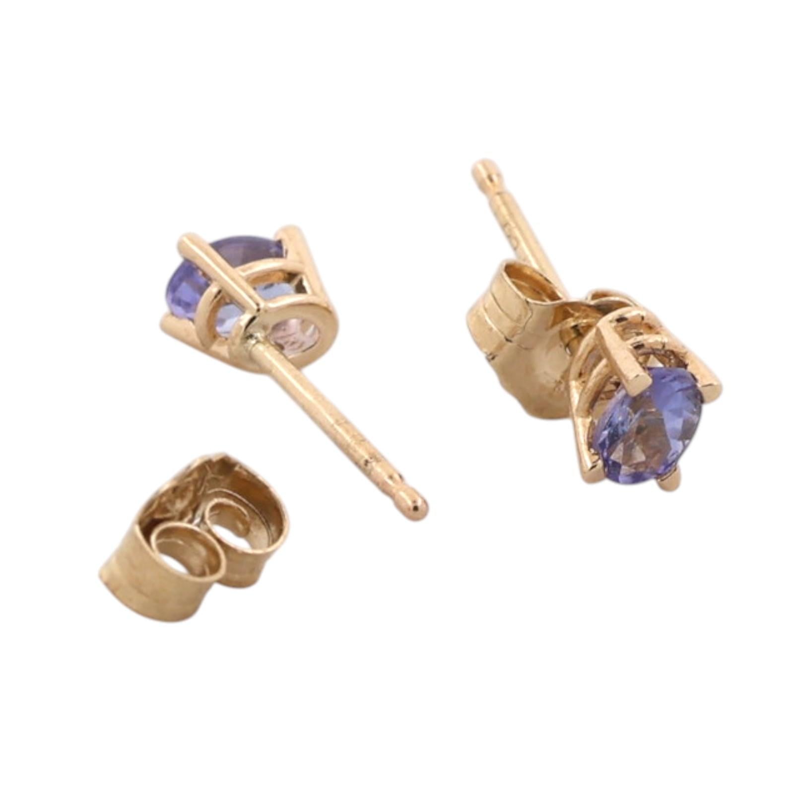 Natural Tanzanite Oval Stud Earrings 10K Yellow Gold 0.30 CTW