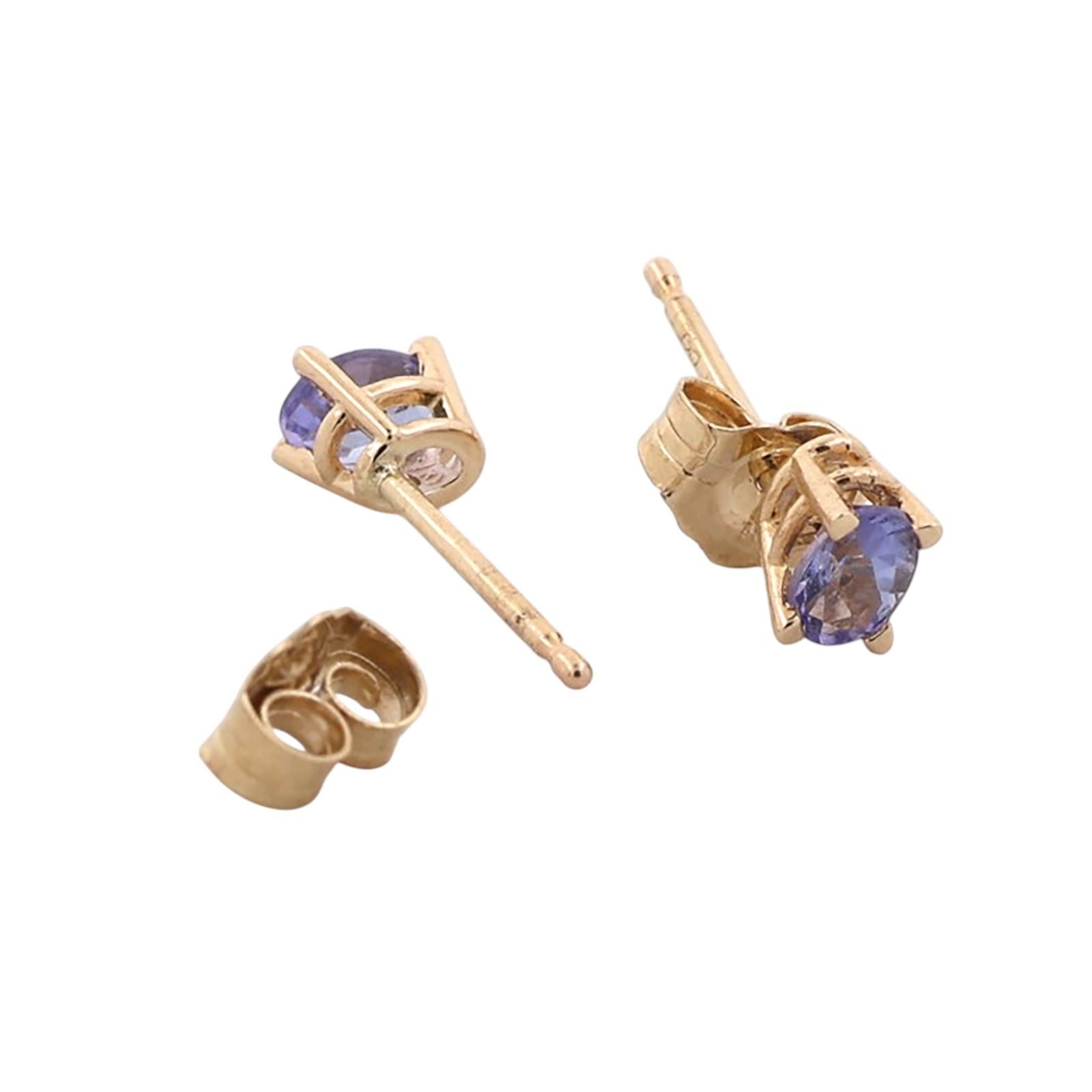 Natural Tanzanite Oval Stud Earrings 10K Yellow Gold 0.30 CTW