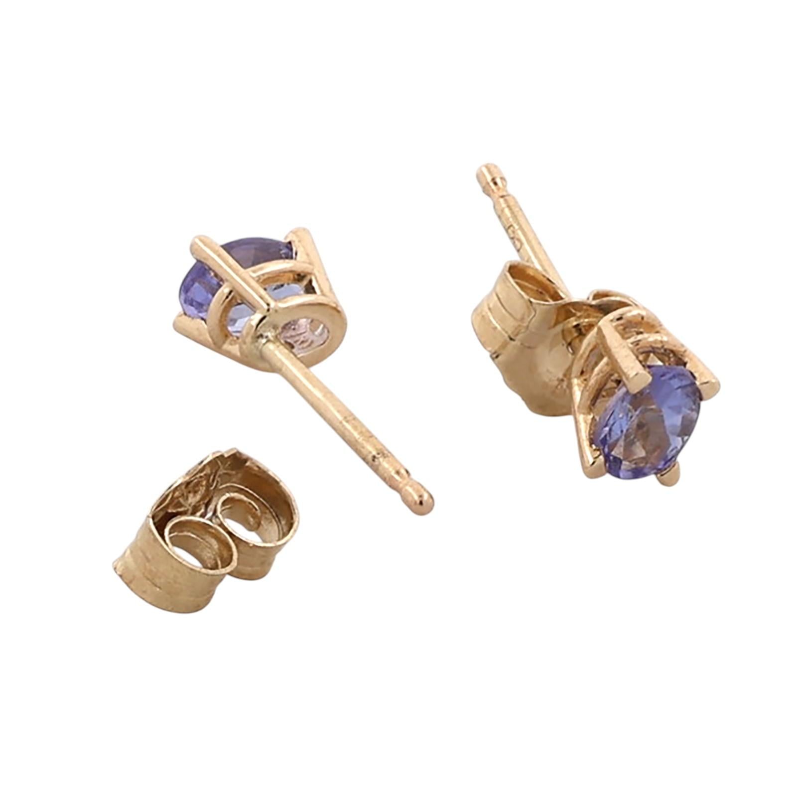 Natural Tanzanite Oval Stud Earrings 10K Yellow Gold 0.30 CTW