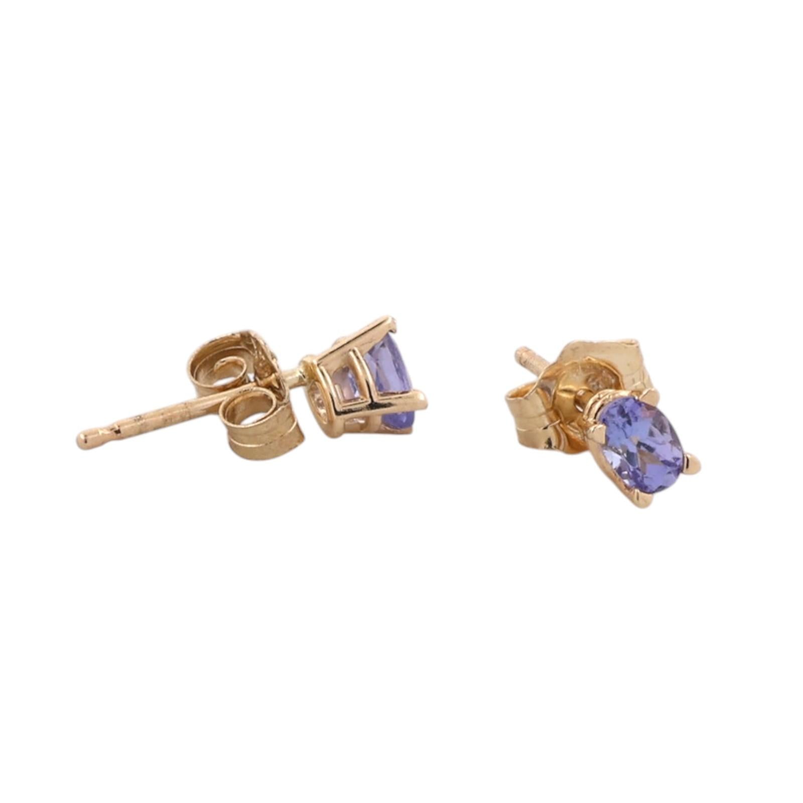 Natural Tanzanite Oval Stud Earrings 10K Yellow Gold 0.30 CTW