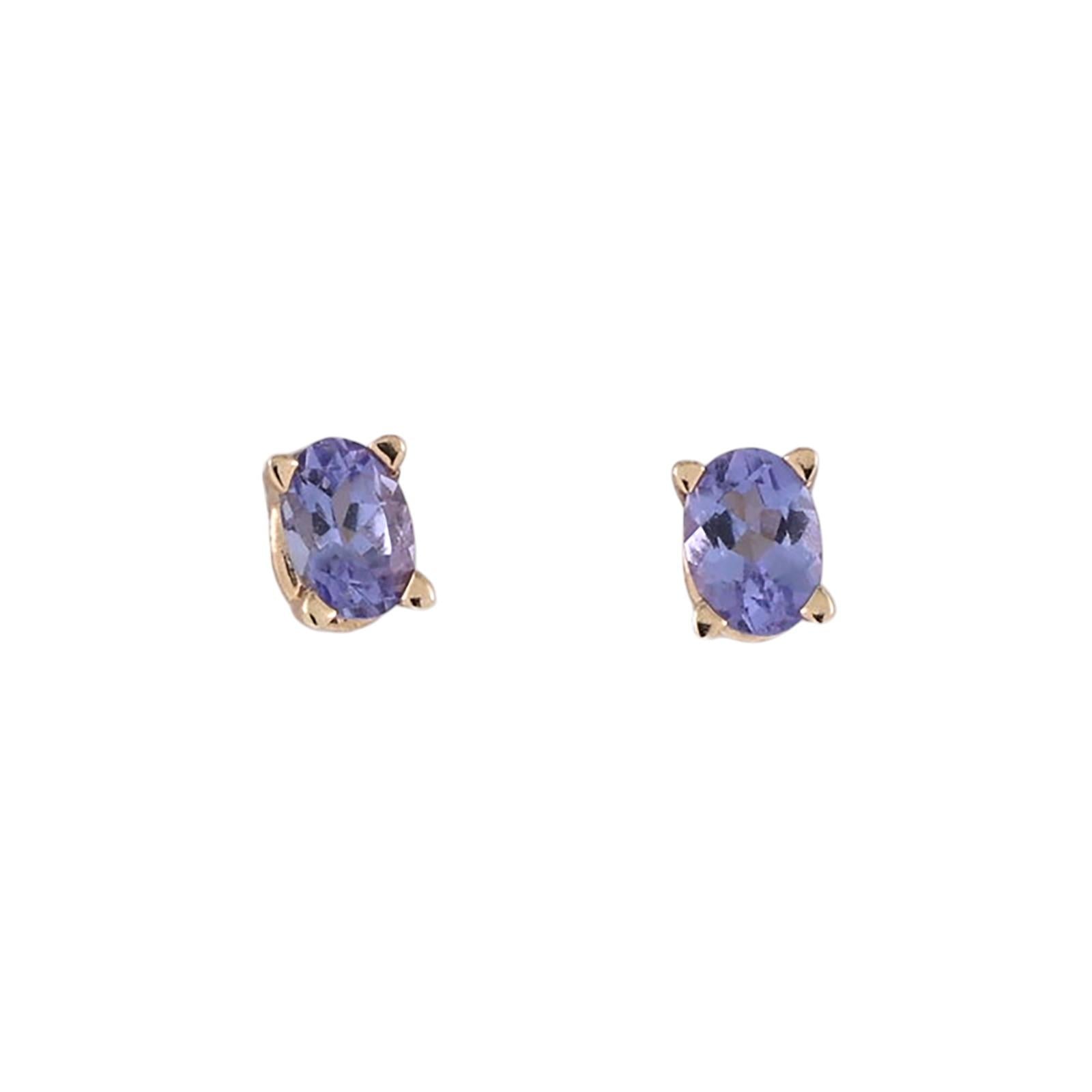 Natural Tanzanite Oval Stud Earrings 10K Yellow Gold 0.30 CTW