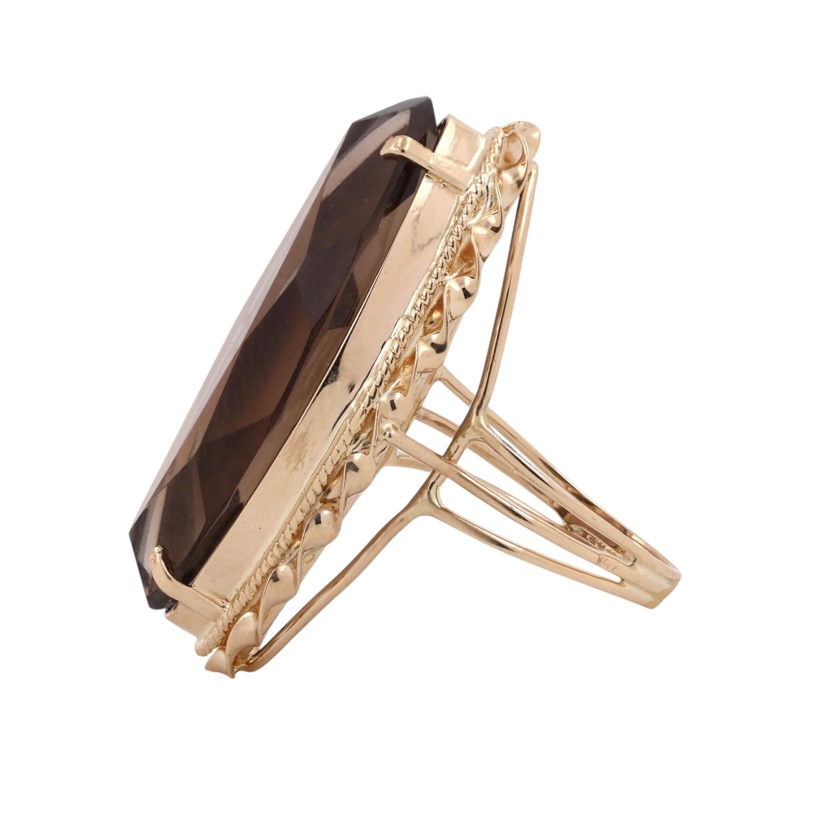 26 CT Marquise Smoky Quartz Cocktail Statement Ring 14K Yellow Gold Size 7.25
