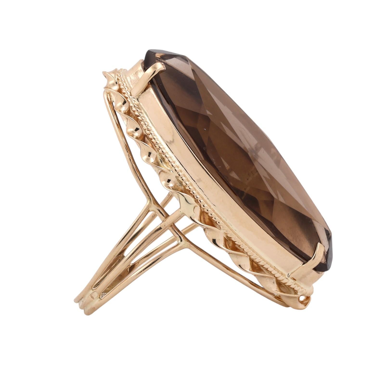 26 CT Marquise Smoky Quartz Cocktail Statement Ring 14K Yellow Gold Size 7.25
