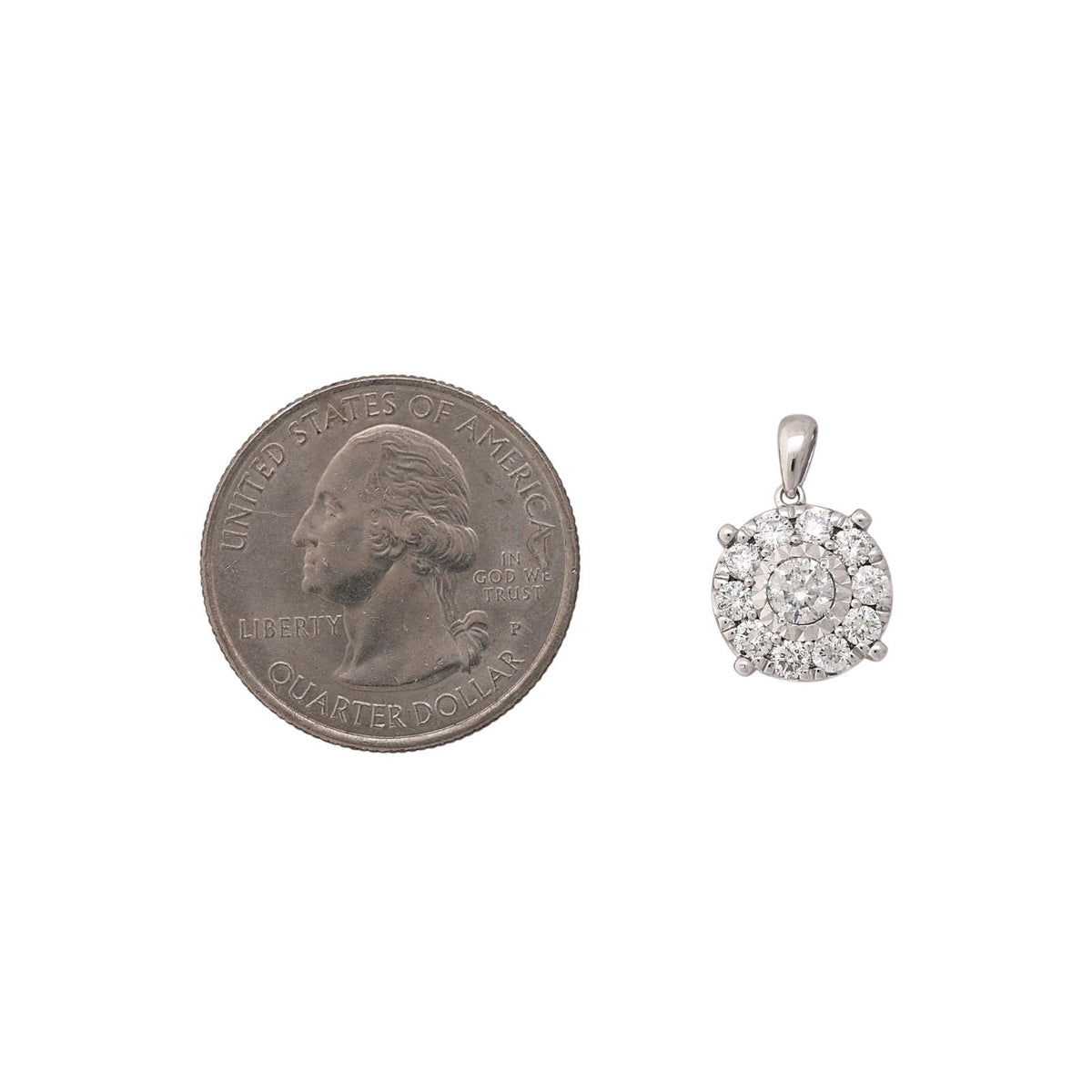 Natural Diamond Halo Cluster Pendant White Gold 0.90 CTW 11.5mm
