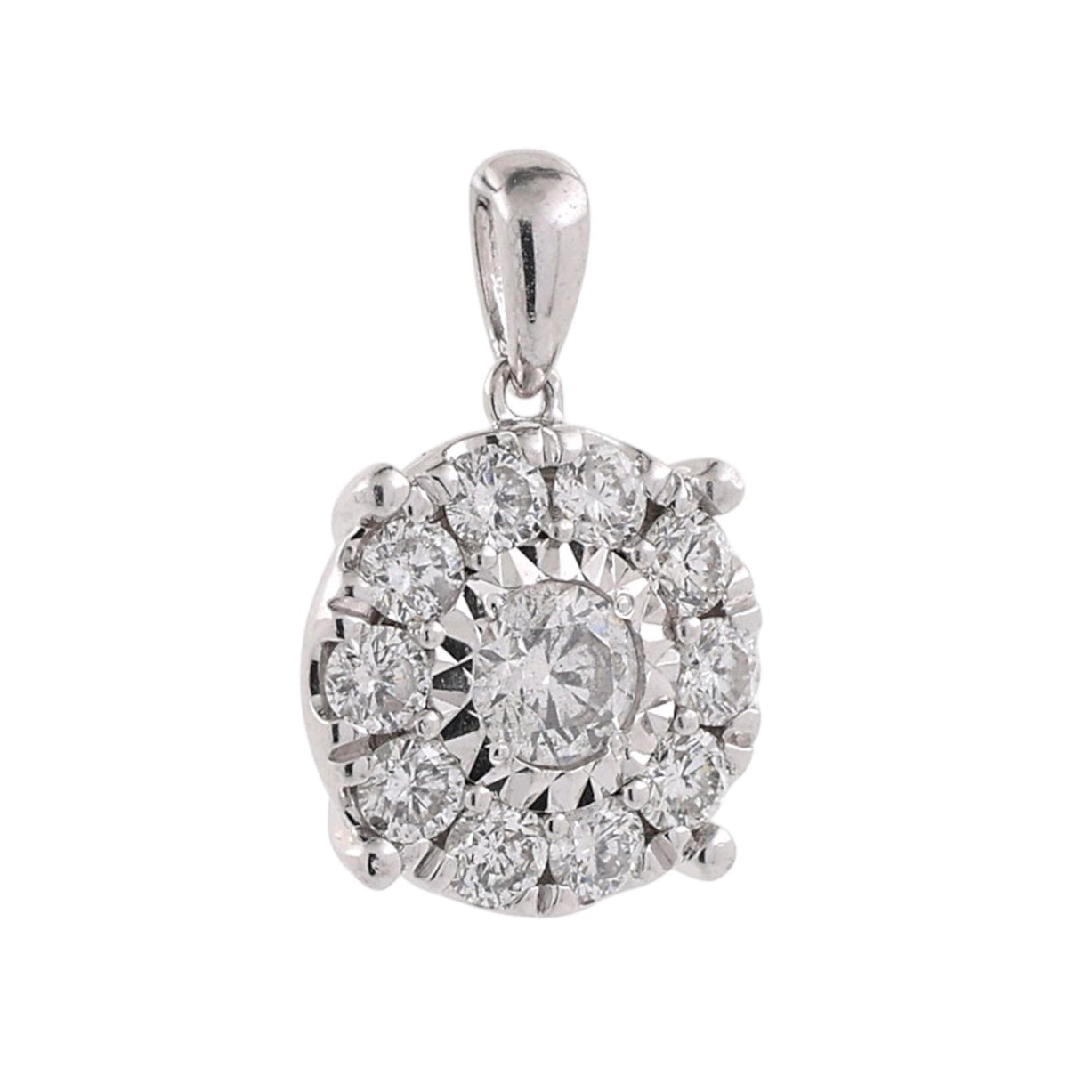 Natural Diamond Halo Cluster Pendant White Gold 0.90 CTW 11.5mm