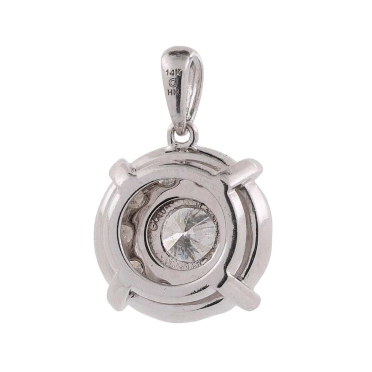 Natural Diamond Halo Cluster Pendant White Gold 0.90 CTW 11.5mm