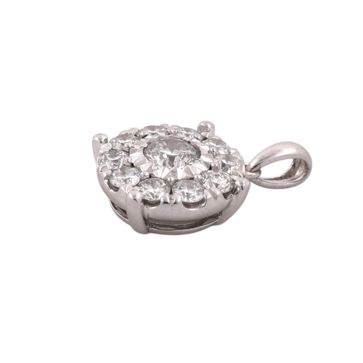Natural Diamond Halo Cluster Pendant White Gold 0.90 CTW 11.5mm