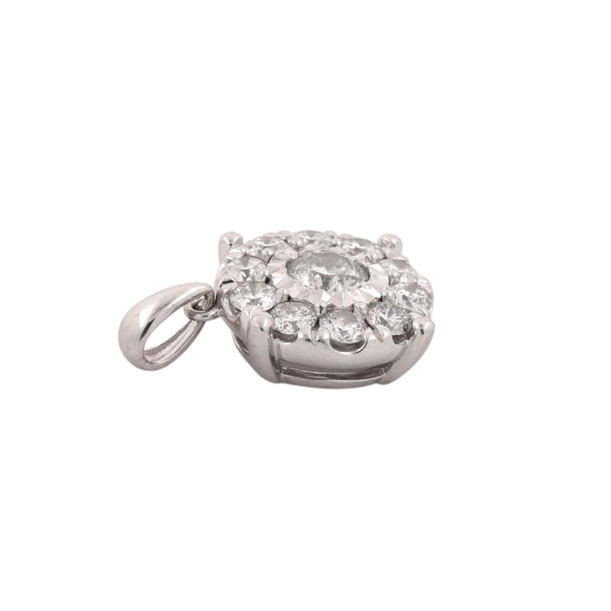 Natural Diamond Halo Cluster Pendant White Gold 0.90 CTW 11.5mm