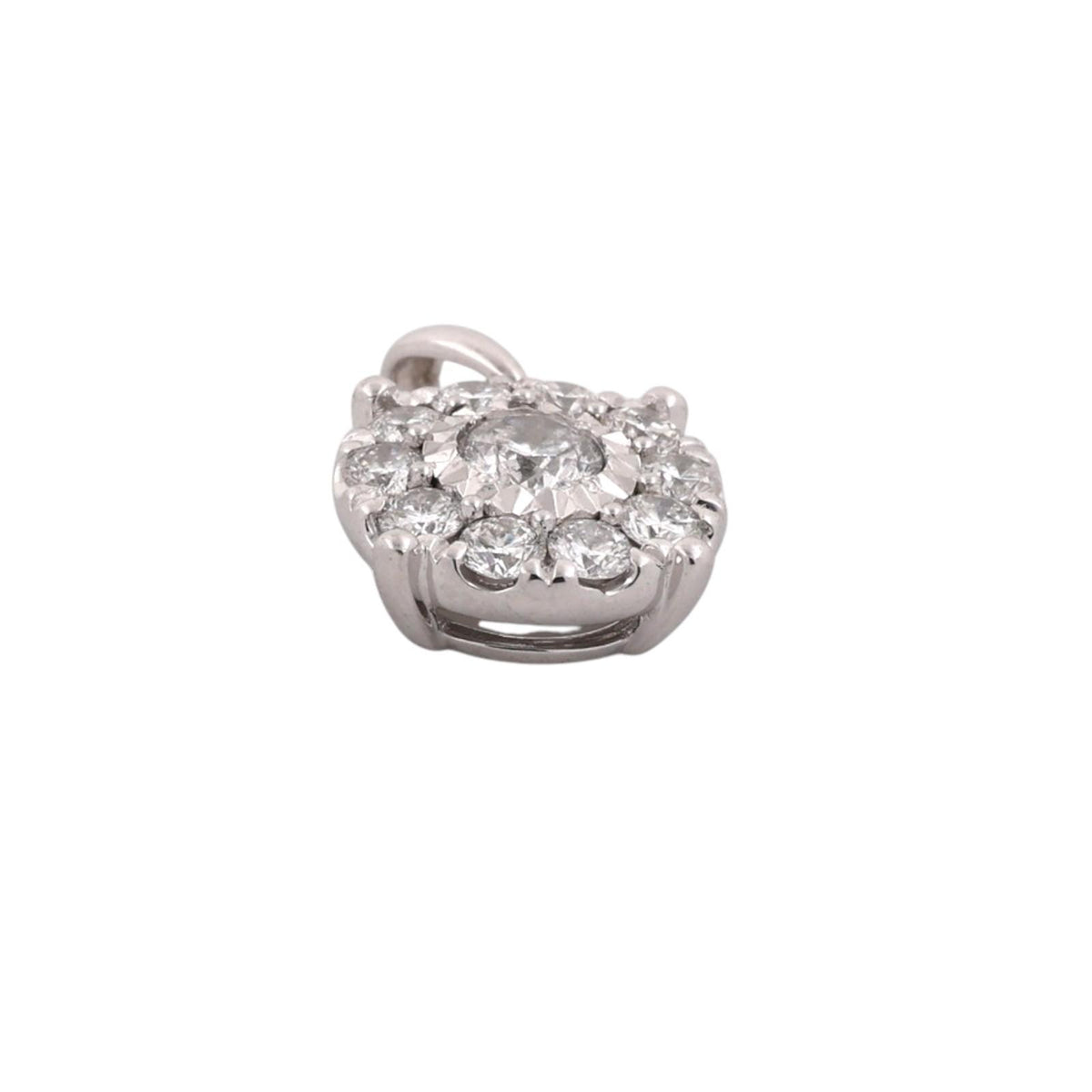 Natural Diamond Halo Cluster Pendant White Gold 0.90 CTW 11.5mm