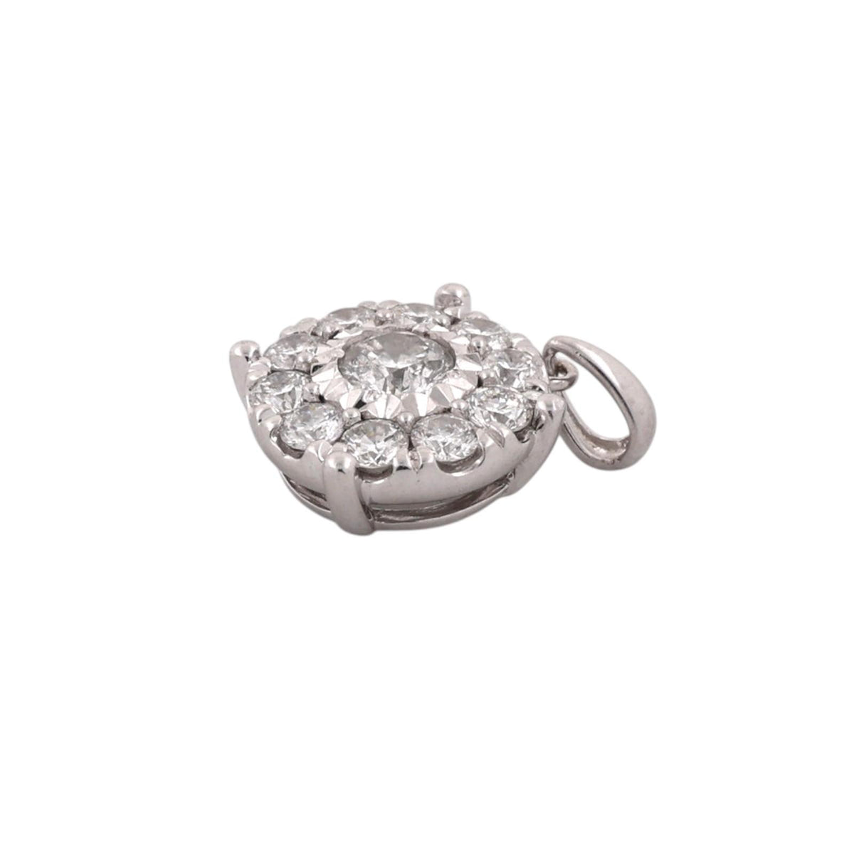 Natural Diamond Halo Cluster Pendant White Gold 0.90 CTW 11.5mm