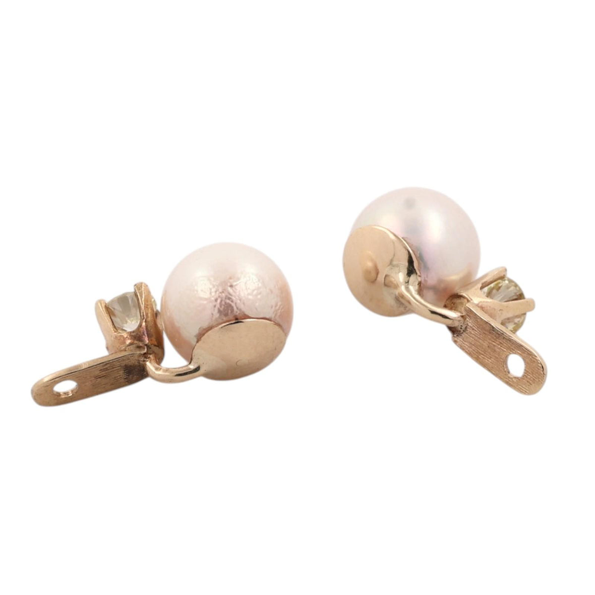 Akoya Pearl Natural Diamond Earring Jackets Yellow Gold 0.35 CTW Vintage