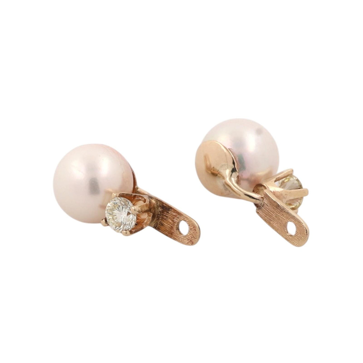 Akoya Pearl Natural Diamond Earring Jackets Yellow Gold 0.35 CTW Vintage