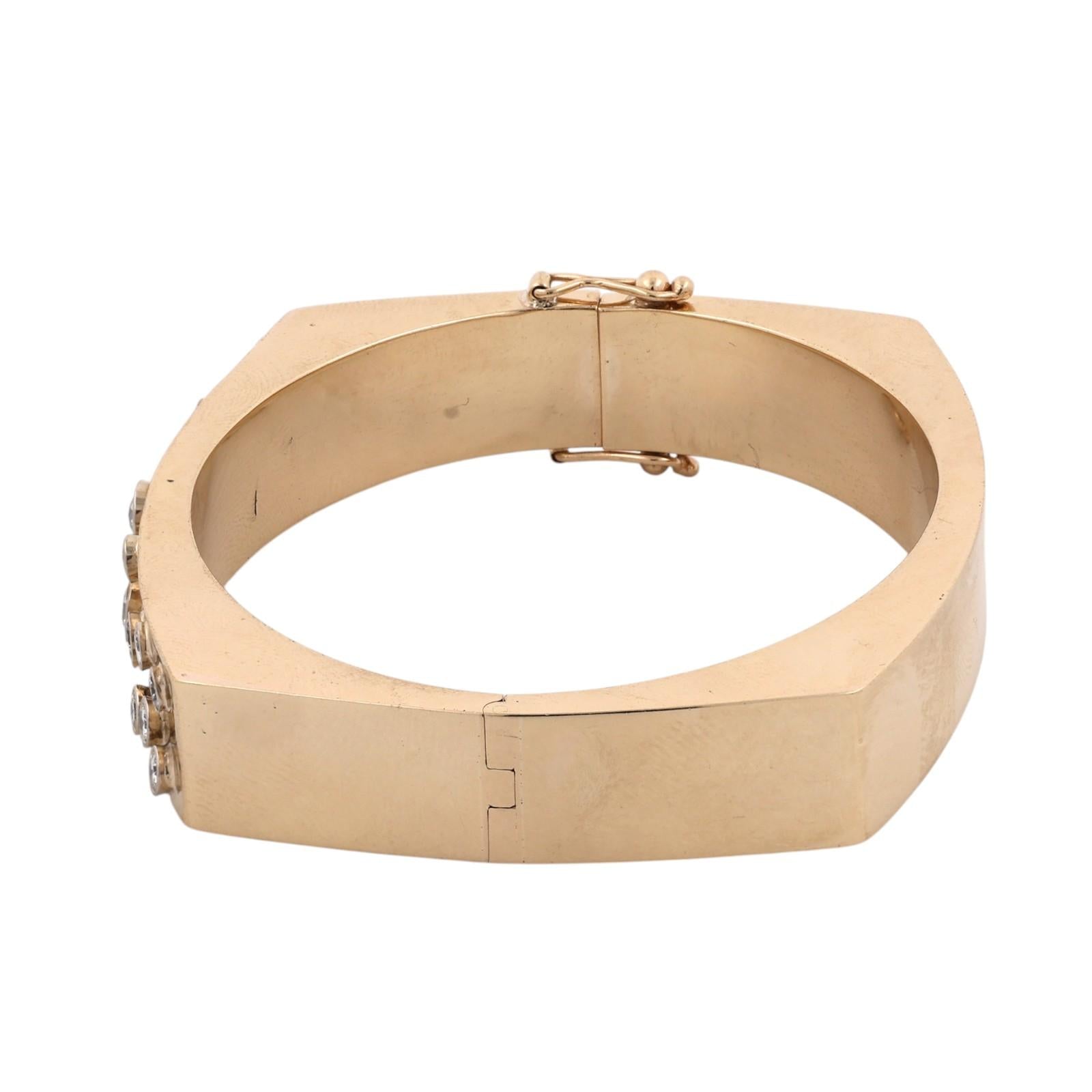 1.50 CTW Natural Diamond 14K Yellow Gold Bezel Set Hinged Bangle Bracelet 25.2g