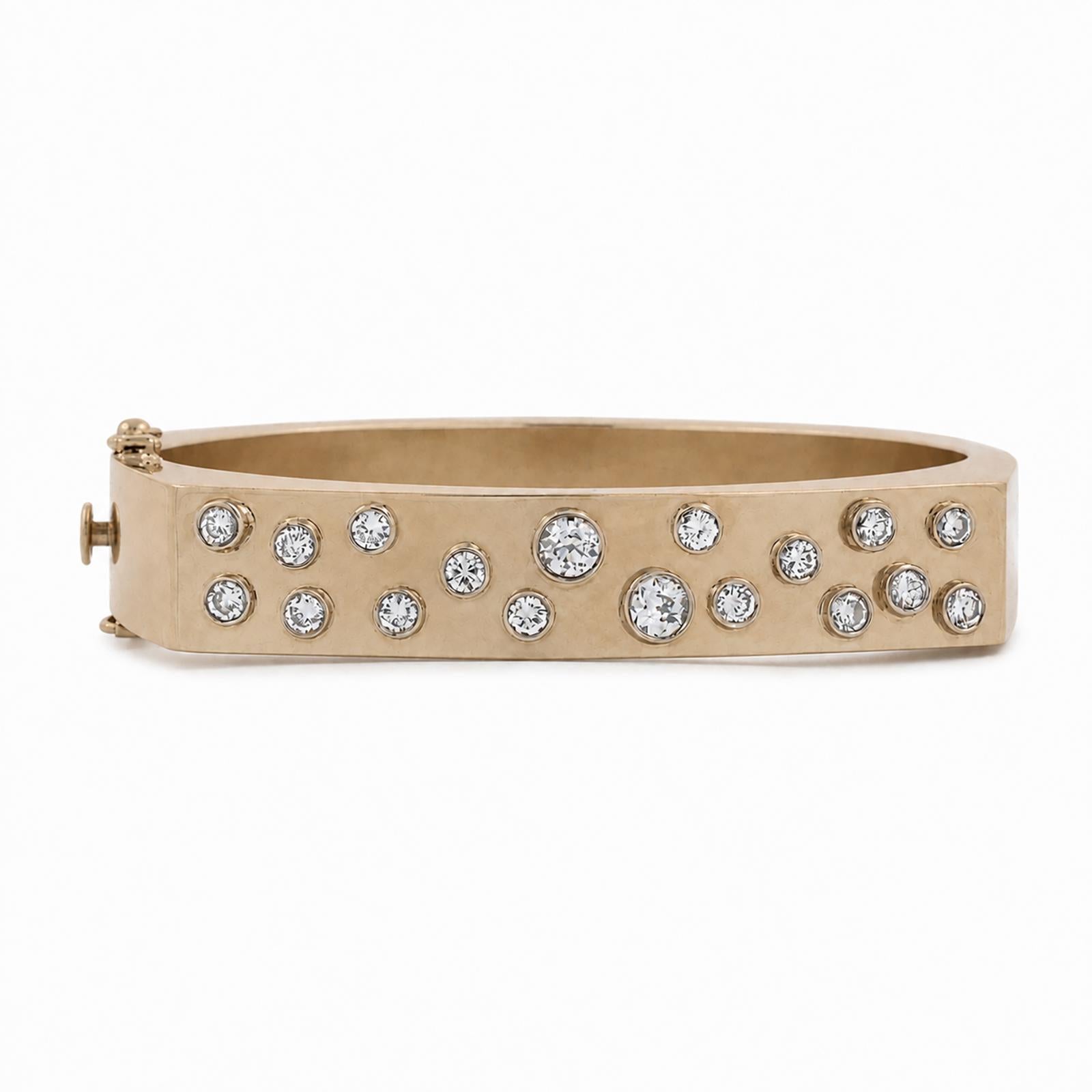1.50 CTW Natural Diamond 14K Yellow Gold Bezel Set Hinged Bangle Bracelet 25.2g