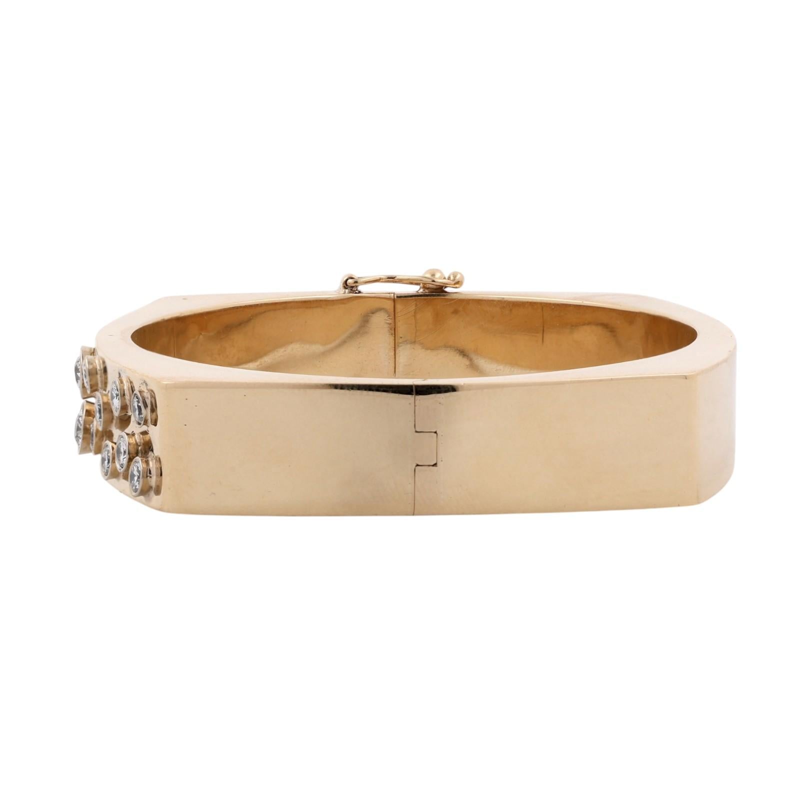 1.50 CTW Natural Diamond 14K Yellow Gold Bezel Set Hinged Bangle Bracelet 25.2g