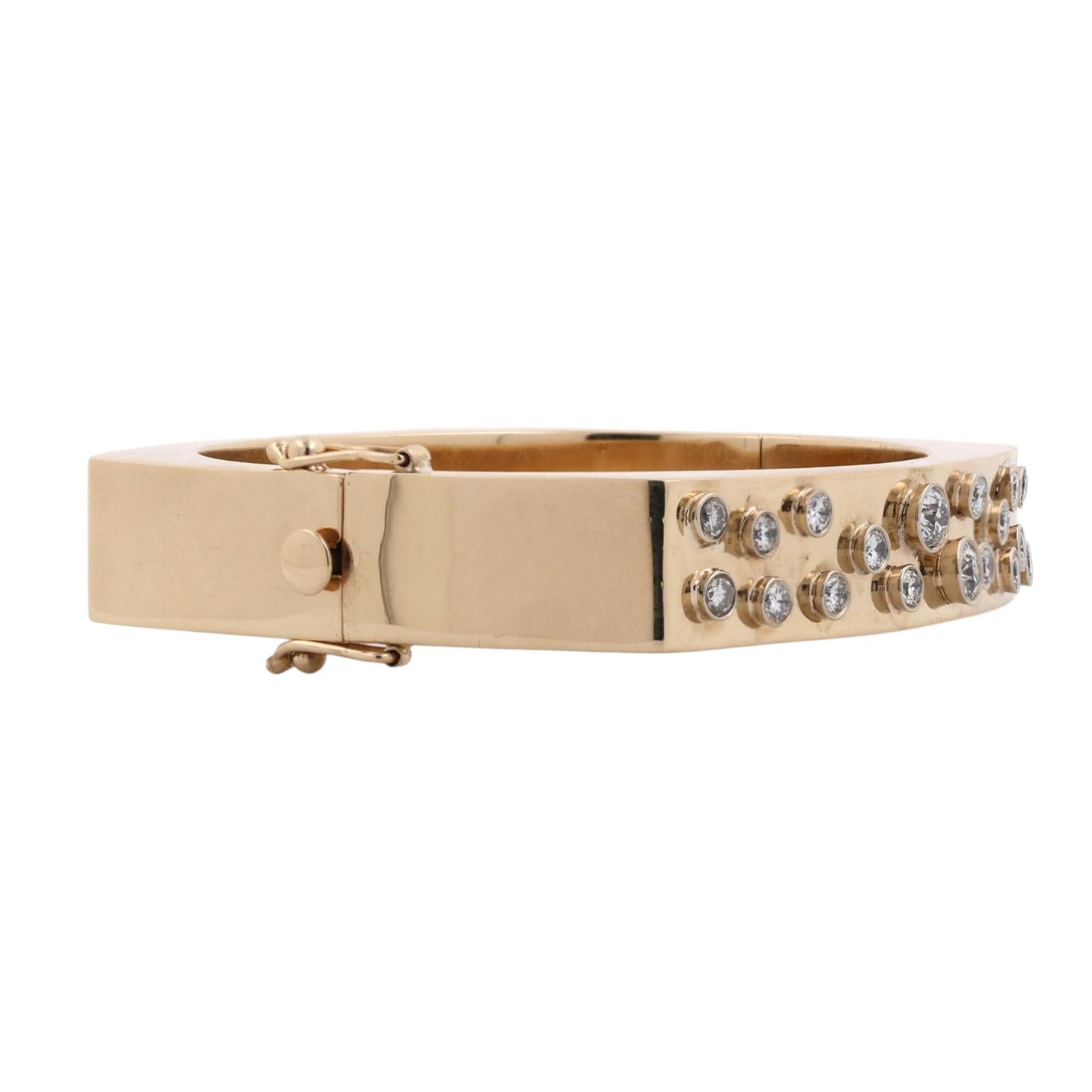 1.50 CTW Natural Diamond 14K Yellow Gold Bezel Set Hinged Bangle Bracelet 25.2g