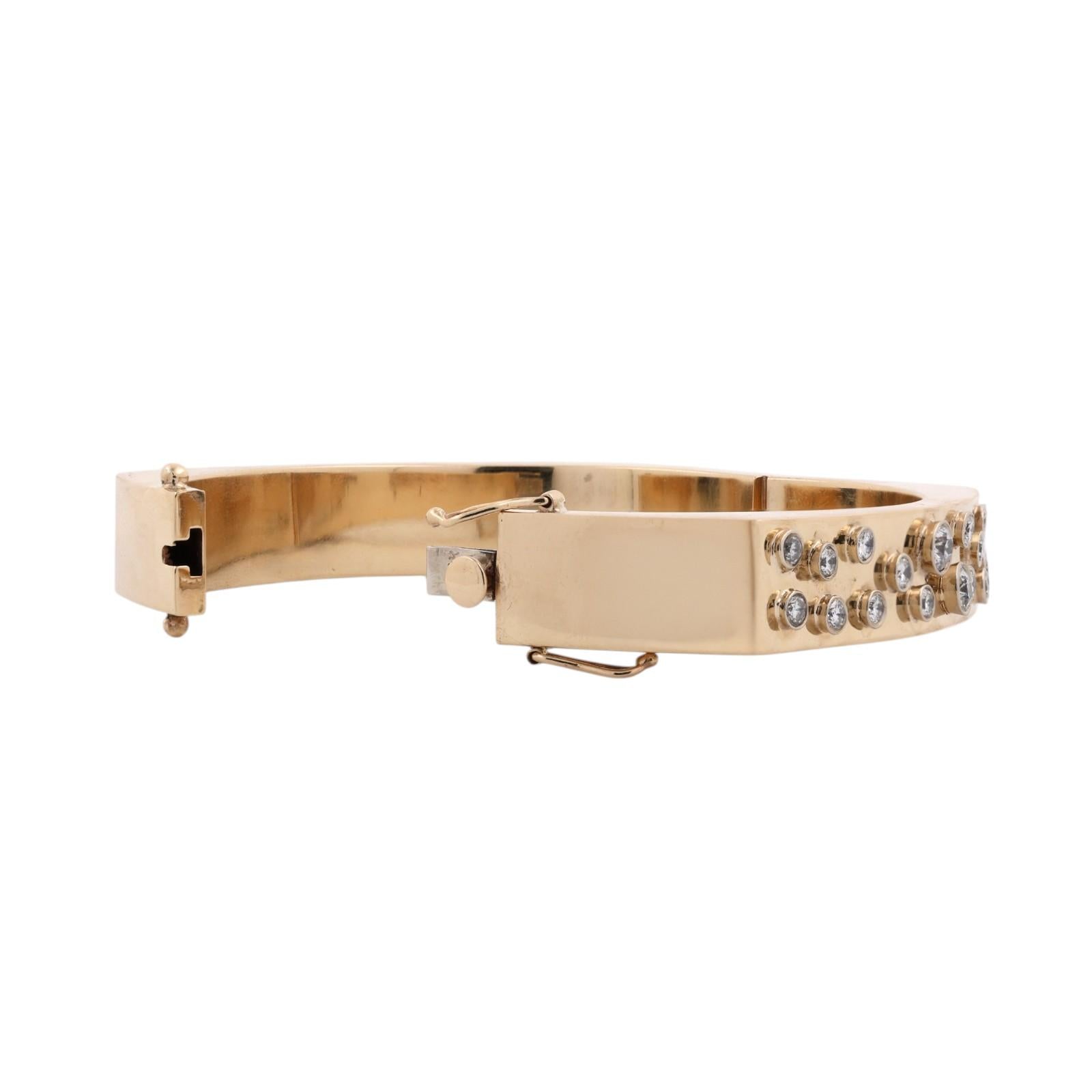 1.50 CTW Natural Diamond 14K Yellow Gold Bezel Set Hinged Bangle Bracelet 25.2g