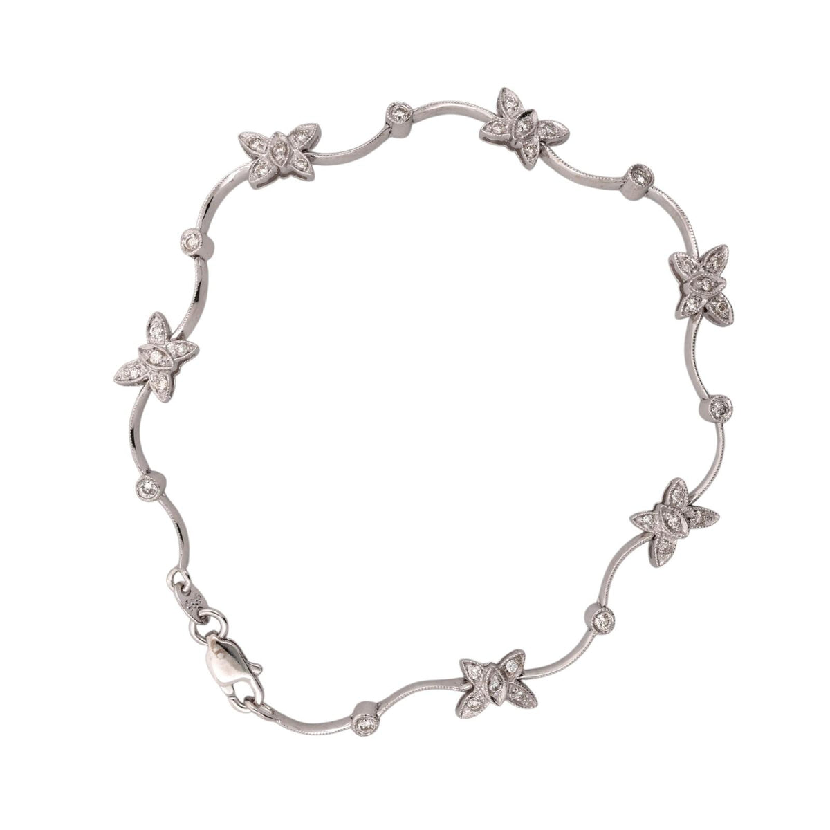 Natural Diamond Butterfly Station Bracelet 14K White Gold 0.40 CTW 6.75"