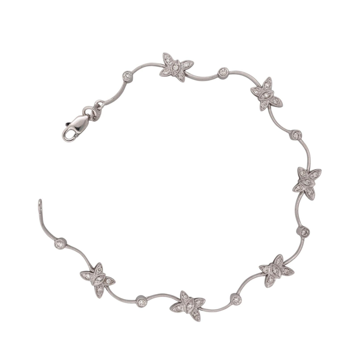 Natural Diamond Butterfly Station Bracelet 14K White Gold 0.40 CTW 6.75"