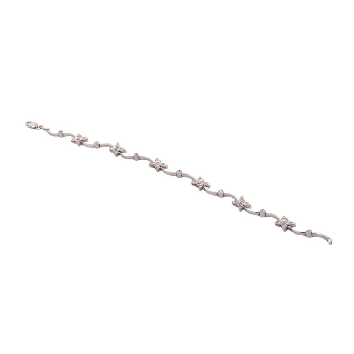 Natural Diamond Butterfly Station Bracelet 14K White Gold 0.40 CTW 6.75"