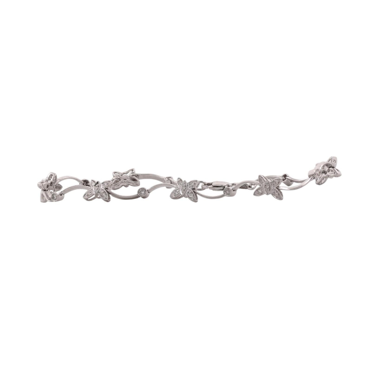 Natural Diamond Butterfly Station Bracelet 14K White Gold 0.40 CTW 6.75"